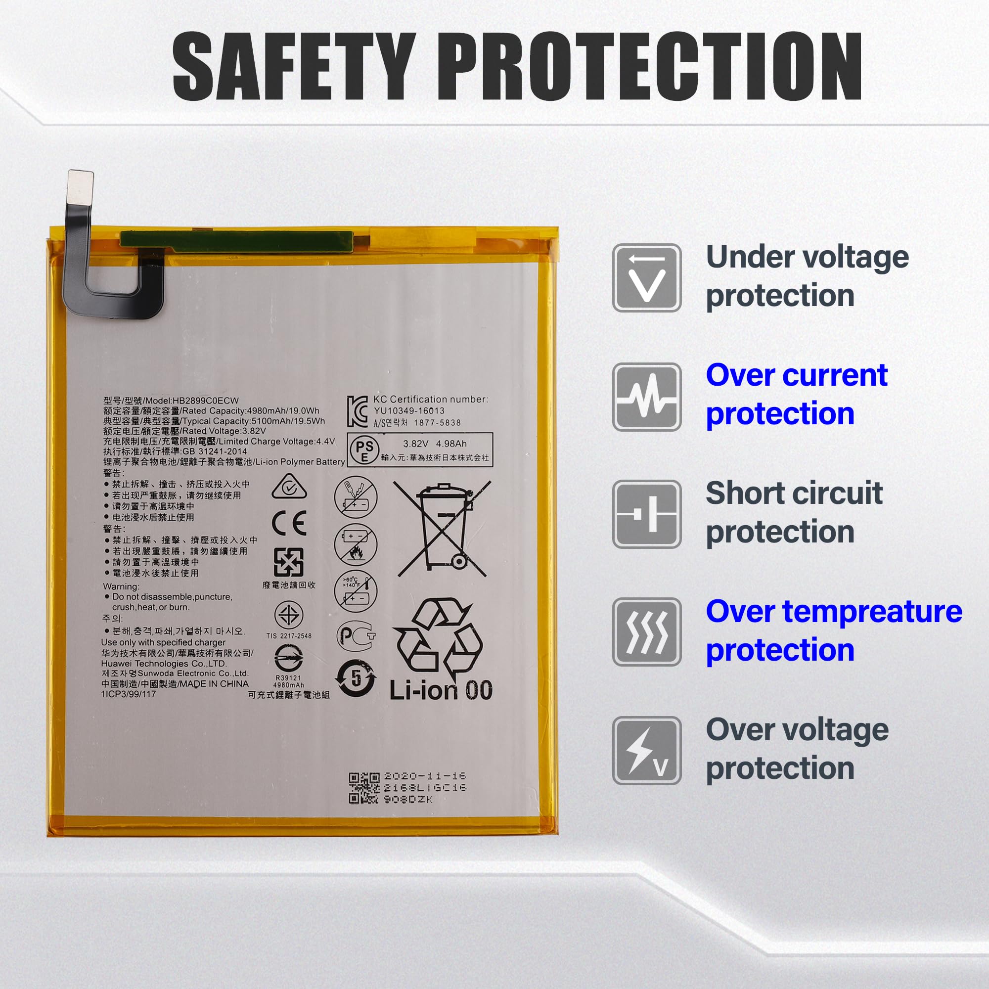 Duotipa Batteria di ricambio HB2899C0ECW compatibile con Huawei MediaPad M3 8.4" BTV-W09 & Huawei MediaPad T5 Tablet 10.1" batteria con attrezzi