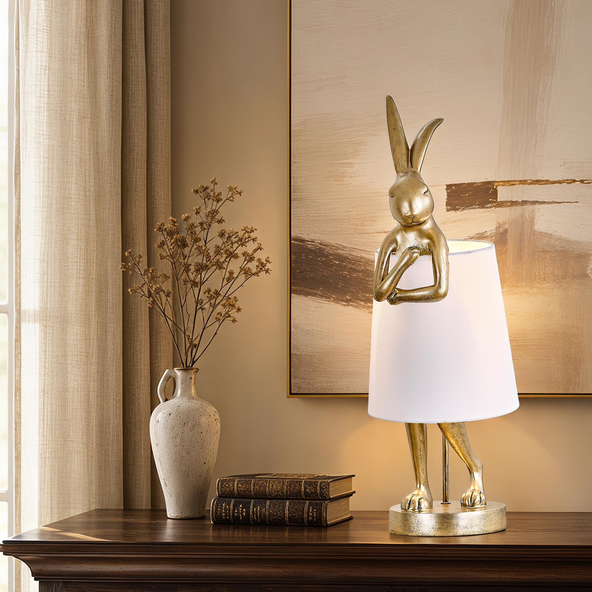 Photo 1 of Crestview Collection 25.5" Gold Resin Chester Rabbit Table Lamp