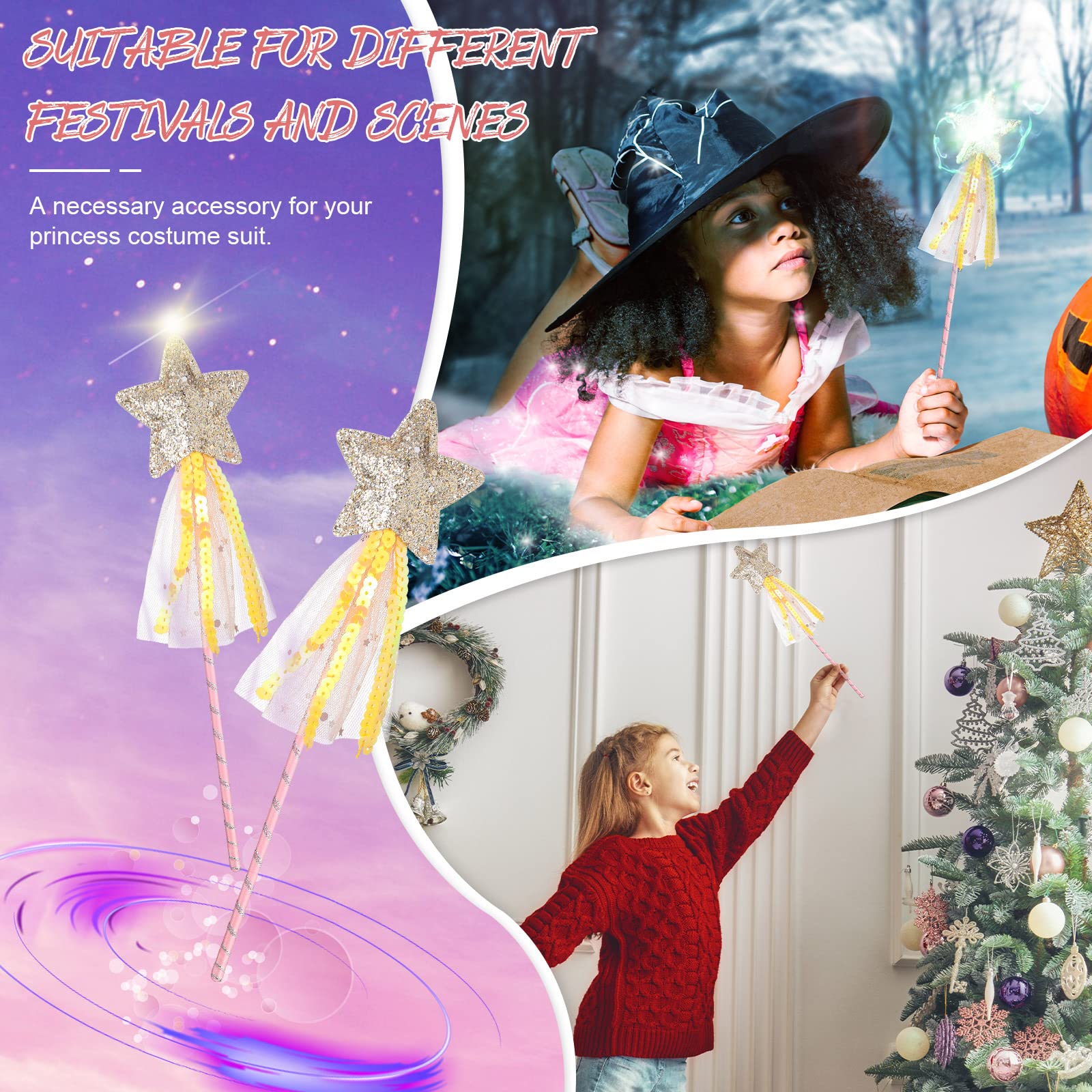 Bacchette Magiche Principessa - 5 Pezzi Con Glitter Per Feste, Compleanni E Natale