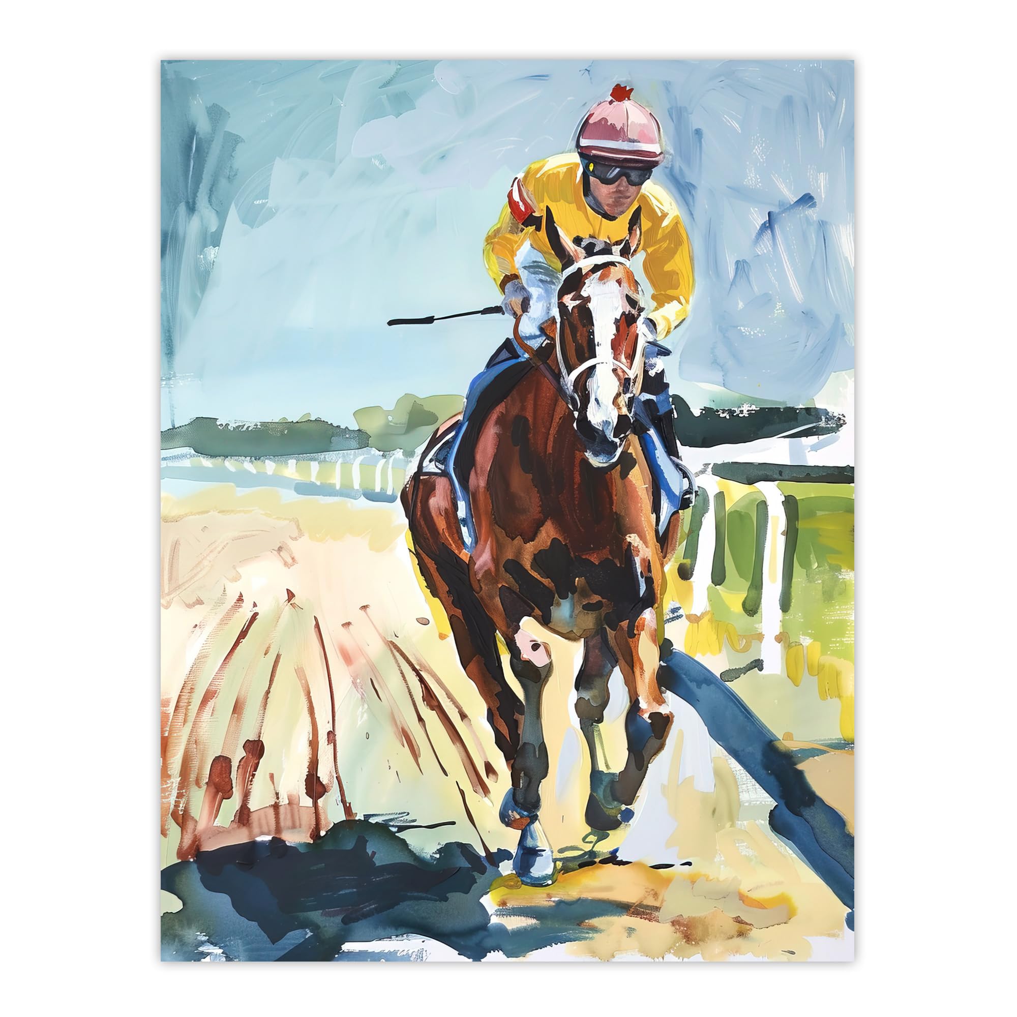 Artery8 - Wall Art Print - Horse Racing Jockey Painting - W24 inch x H32 inch