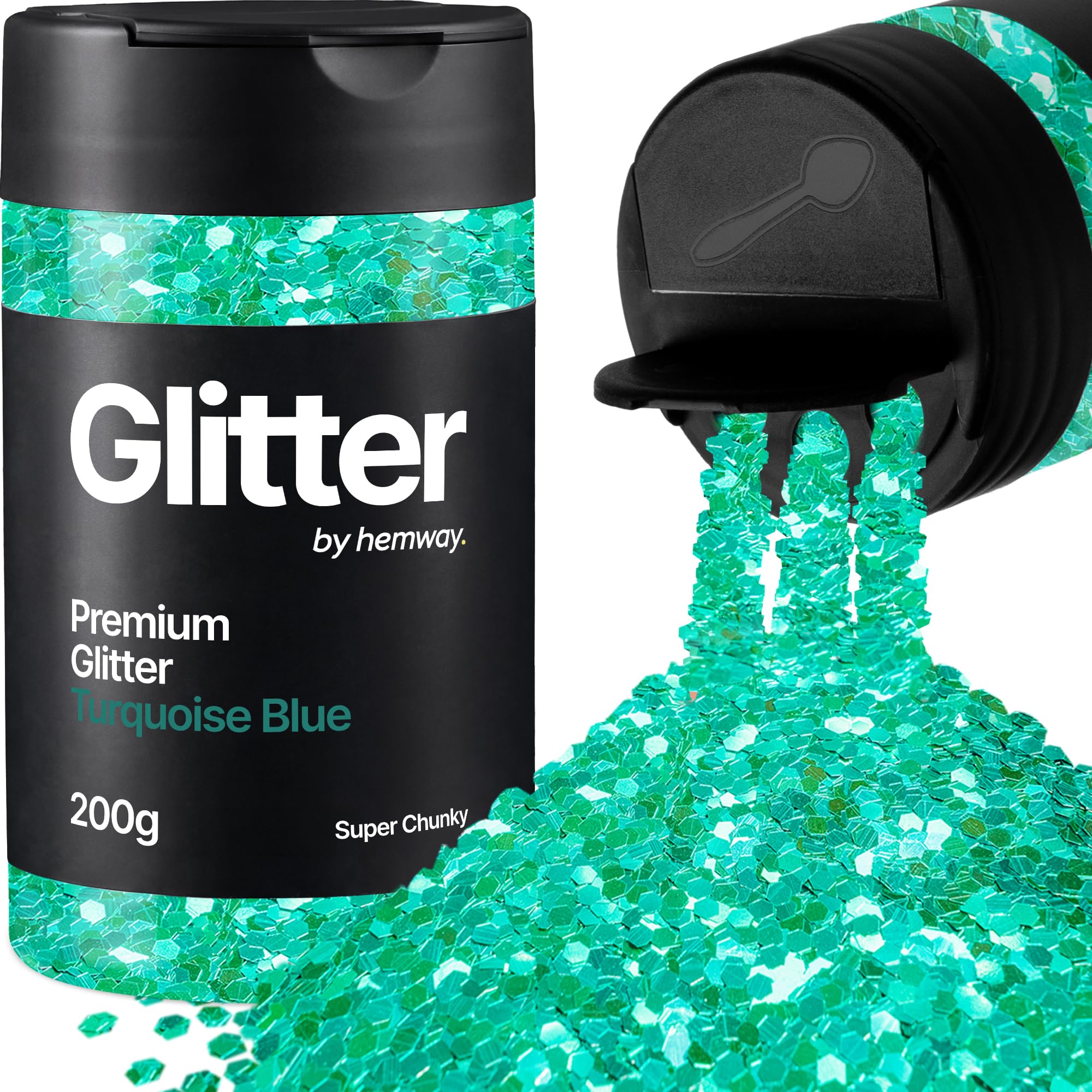 Hemway Turquoise Blue Glitter Shaker, 200g Super Chunky Glitter for Crafts Metallic Flake Sequins for Resin & Epoxy Crafts for Decorating, Halloween, Christmas, Nail, Face, Art