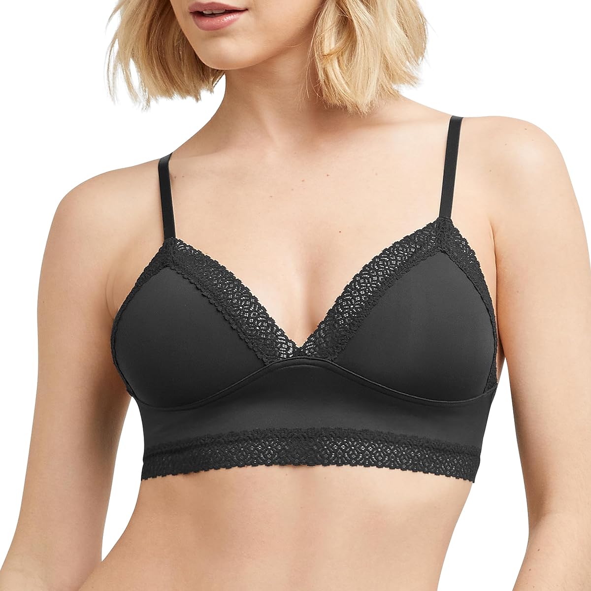 Maidenform Bralette triangular con ribete de encaje para mujer, sujetador de encaje tipo jersey, bralette convertible inalámbrico