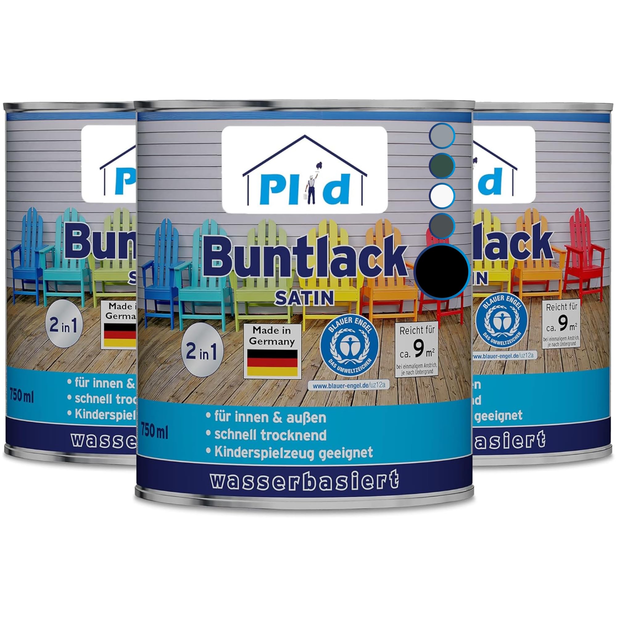 plid® Barniz de color exterior 2,25 l – Negro – Color madera exterior e interior – Barniz para madera exterior resistente a la intemperie – Pintura para madera exterior e interior – Protección contra