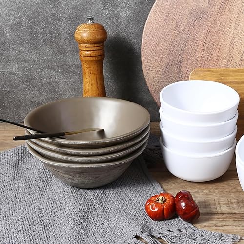 Miniatura 5 de TP Juego de 4 cuencos de comida de 7 pulgadas, servicio para 4, cuencos grandes de melamina de 28 onzas para pasta, cuencos de servir duraderos,