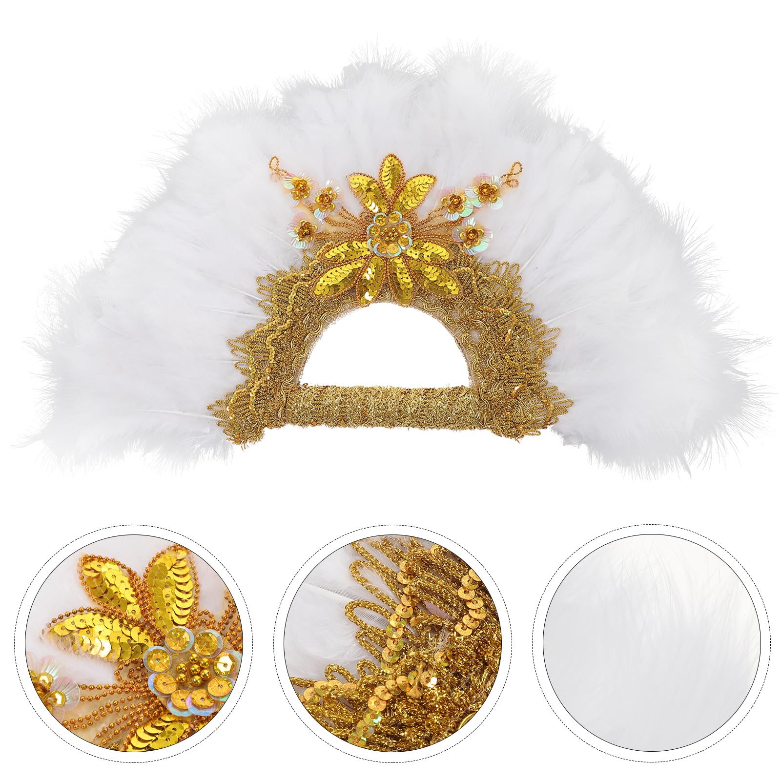 Ciieeo Abanico de Mano de Plumas Borde Dorado, Accesorio Decorativo para Bodas y Novias, Ventilador Delicado para Dama de Honor y Eventos Obsequios