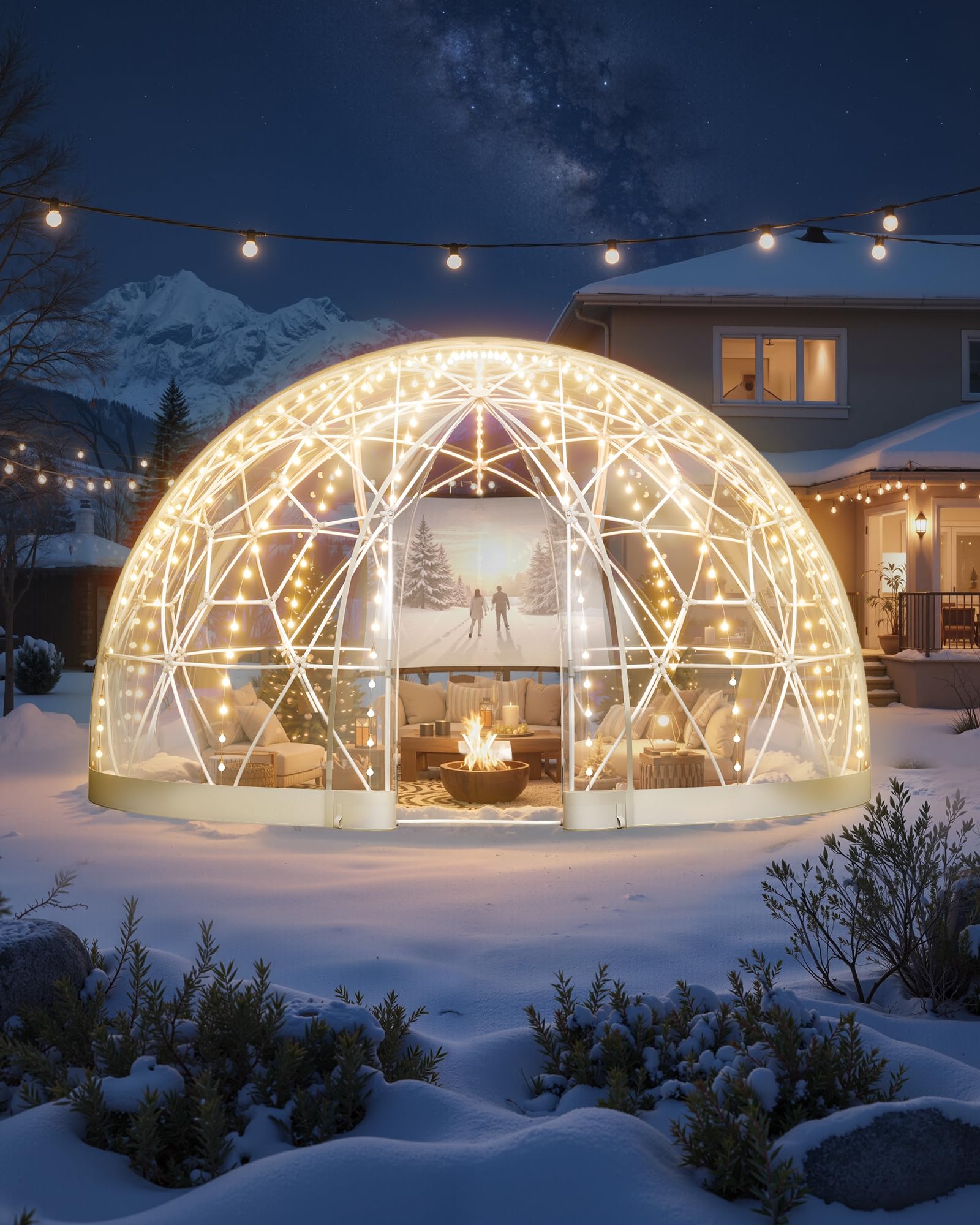 VEVOR Tienda de Campaña con Cúpula de Burbujas, 360 x 220 cm Tienda de Campaña Transparente de PVC para 4-7 Personas con Ventana para Exterior, Camping, Patio, Jardín, Fiesta, Cumpleaños, Boda