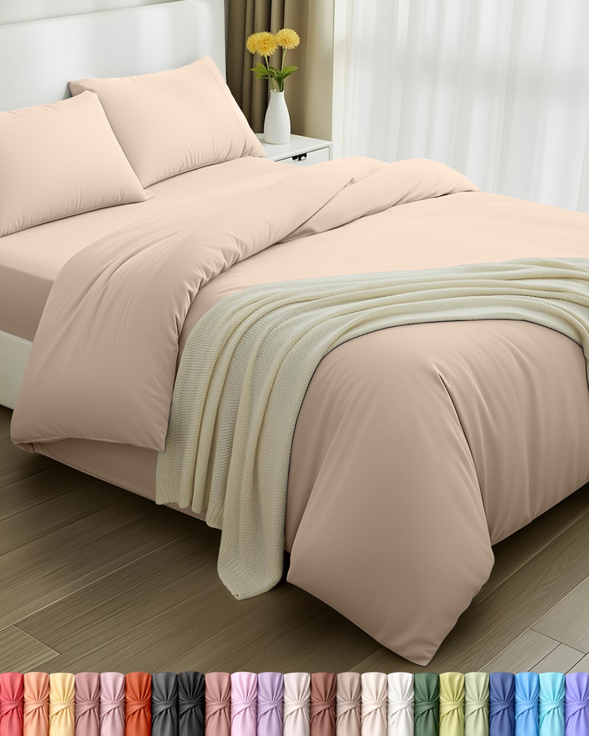 Utopia Bedding 4 Piece King Bedding Set - Duvet Cover, Fitted Sheet with Pillow cases - Soft Brushed Microfiber (Beige)