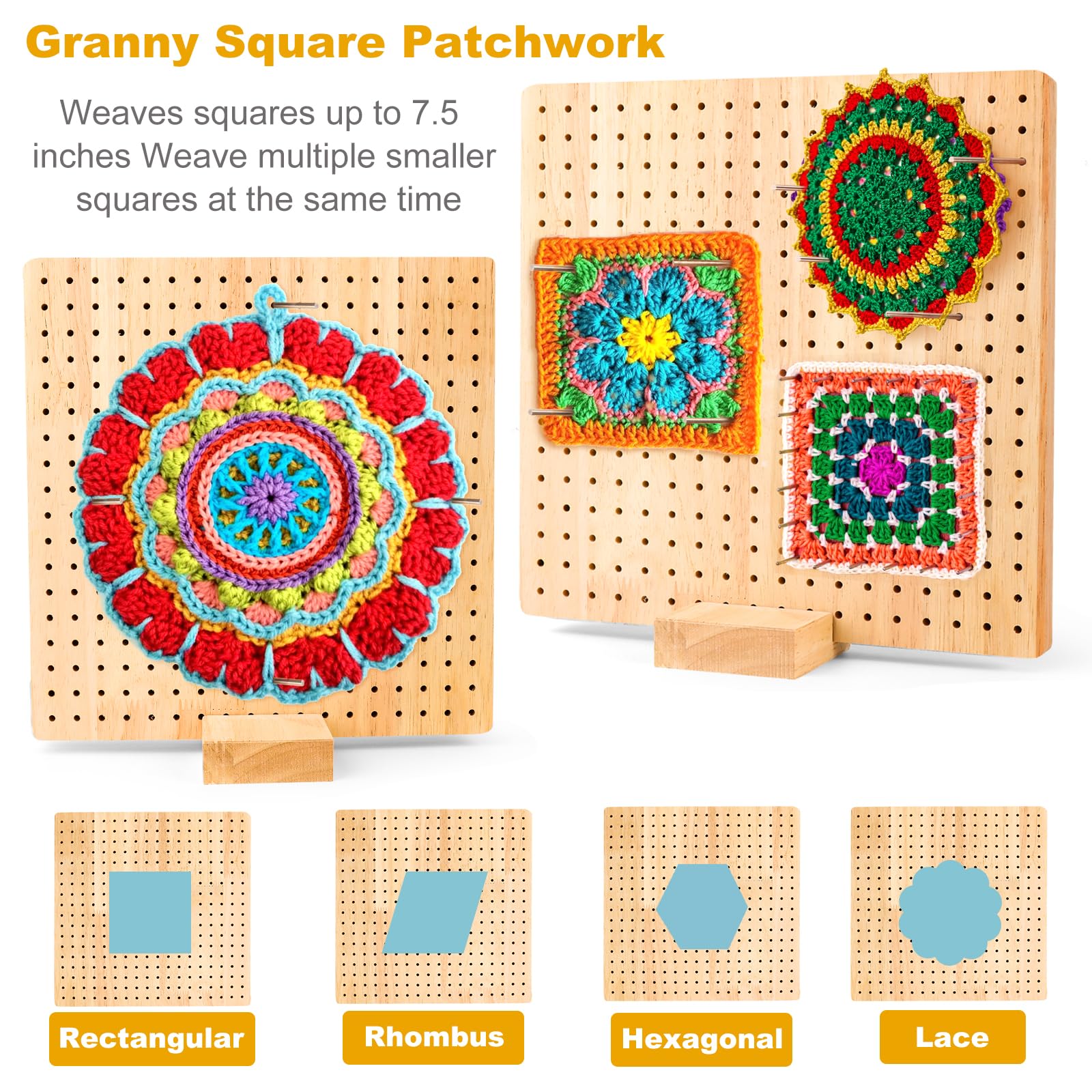 LOPYXBR - Tabla De Bloqueo Para Granny Squares De 28x28 Cm, Con Varillas De Acero Y Agujas