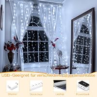 Ollny LED Fényfüggöny 3x3m - 300 LED Fehér Vízálló USB Tündérfény Beltéri/Kültéri Dekoráció Falra, Ablakra, Erkélyre, Karácsonyi Partikra 3