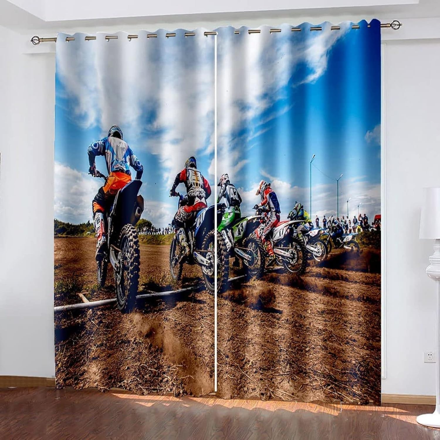 Lot de 2 Rideau Moto Cross Rideaux Occultants 140x245 cm Sports de Compétition Imprimé 3D Draperies Ntérieurs Isolant Thermique Fenetre Décoration pour Chambre Salon a.7089