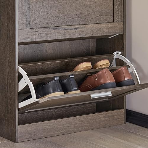 Miniatura 6 de Haotian FSR137-BR, zapatero de 2 cajones color marrón, organizador de armario de almacenamiento de zapatos