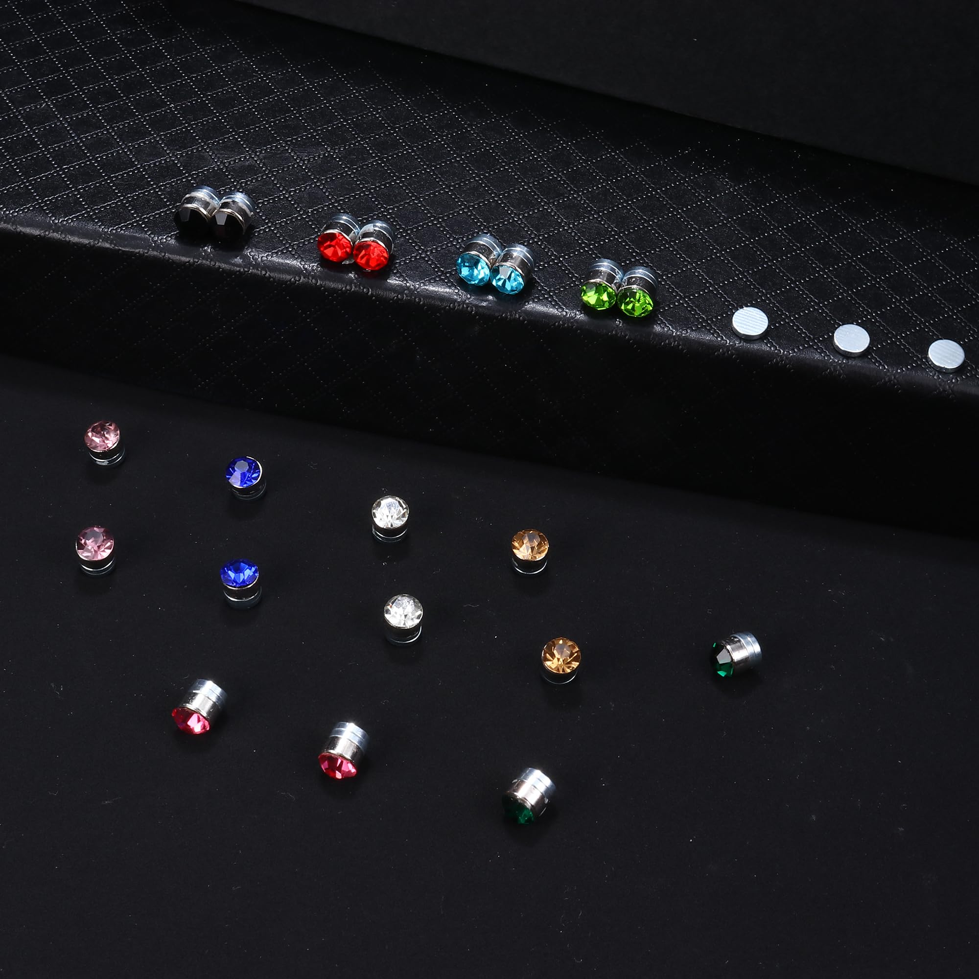 Finrezio 20 Pares Conjunto de Aretes Hombres Mujeres Colorido Cristal Pendientes Magneticos No Perforado Piercing 6 mm Pendientes Falsos
