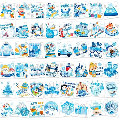HOWAF 96 calcomanías temporales de tatuaje de copo de nieve, tatuajes temporales de Hello Winter para decoraciones navideñas de invierno del país de