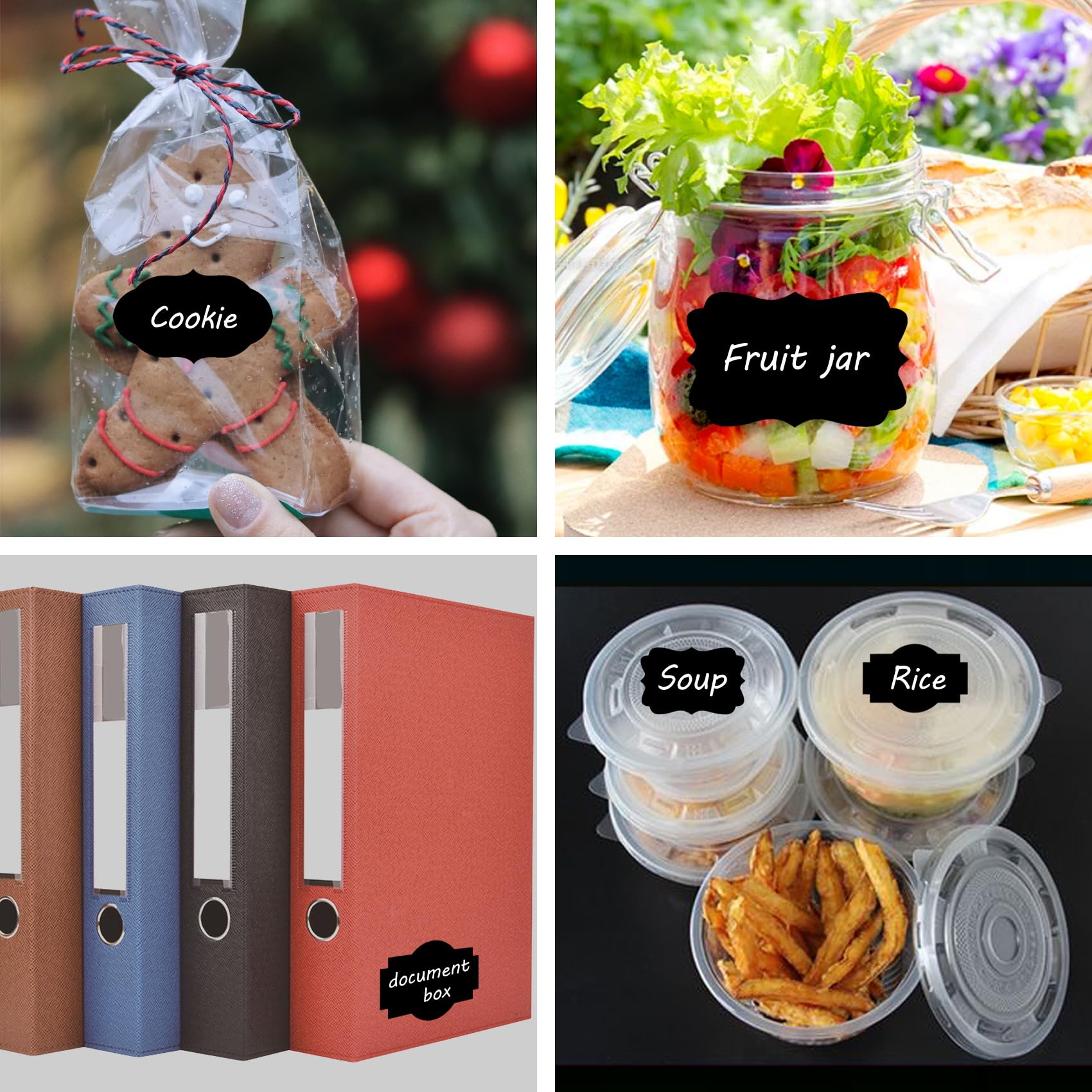 300 etiquetas adhesivas negras, etiquetas de nombre, calcomanías de pizarra impermeables, etiquetas de regalo autoadhesivas para Navidad, regalos, tarros, botellas (negro, 300 unidades)