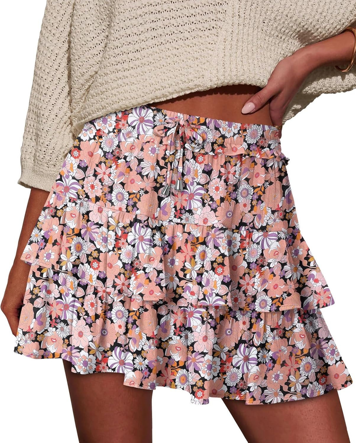 onlypuff Flowy Shorts for Women Ruffle Skorts Tiered Teen Girls Country Concert Outfits Golf Tennis Skort Under Sweater Skirt