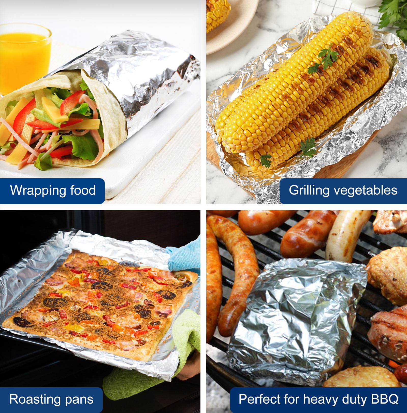 Standardowa folia aluminiowa, 30 cm szerokości, 300 m, bezpieczna dla żywności, do gotowania, pieczenia, grillowania, gastronomii, standardowa rolka folii aluminiowej Pony Packaging (30 cm x 3000 cm,