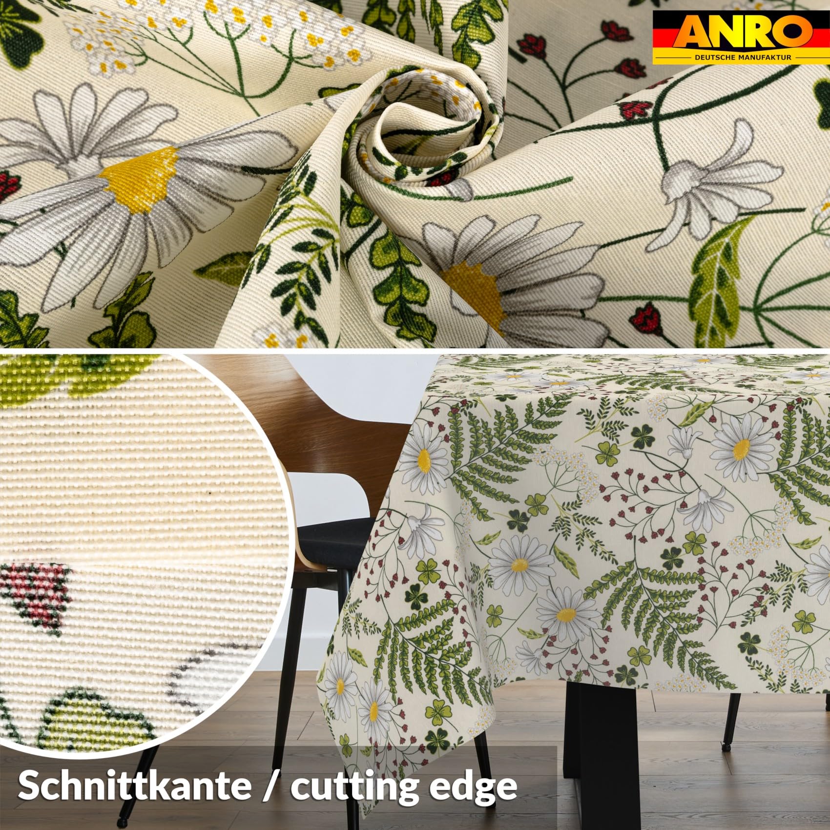 Mantel lavable, efecto loto, fácil de limpiar, de algodón y poliéster, resistente a las manchas, para exteriores, para jardín, 400 x 140 cm