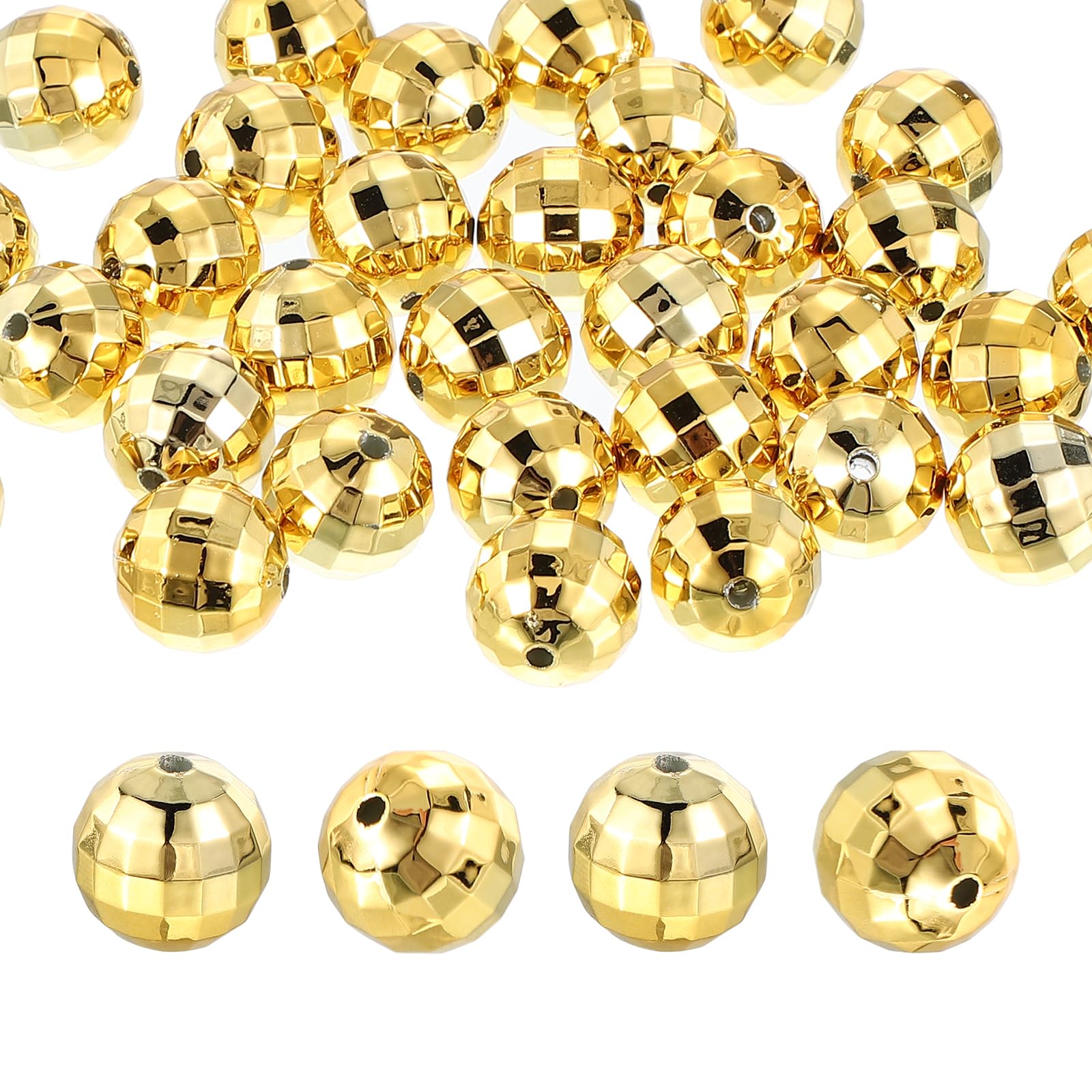 PATIKIL Disco Ball Beads, 50 Pcs 16mm Reflective Round Acrylic Mirror Ball Charm for Decoration DJ Party DIY Crafts Gold Tone
