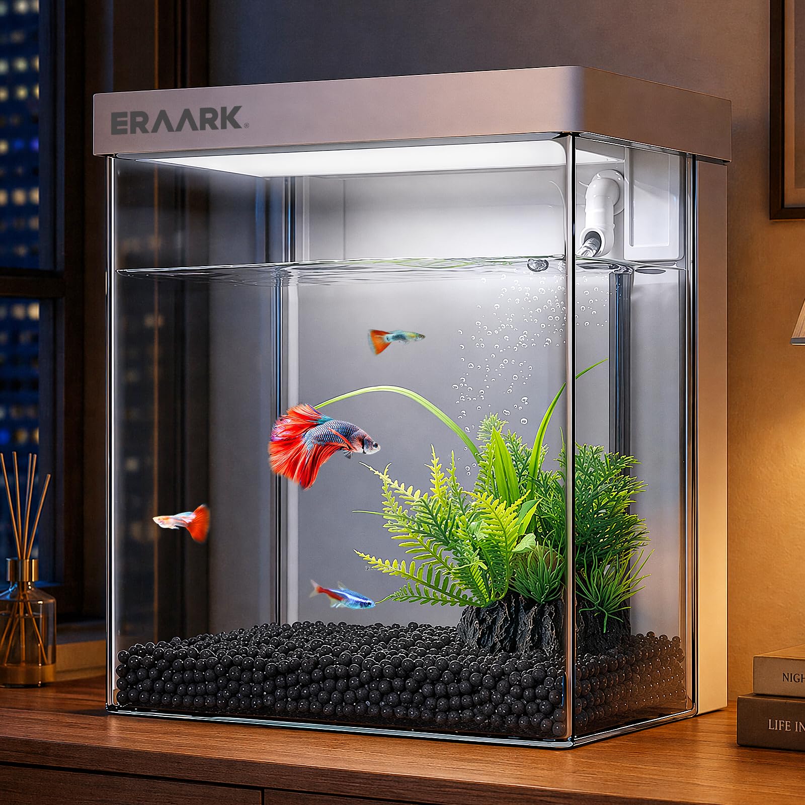 Kit de acuario pequeño de 1.5 galones Betta con filtro de bomba de agua silenciosa, luz LED, pecera