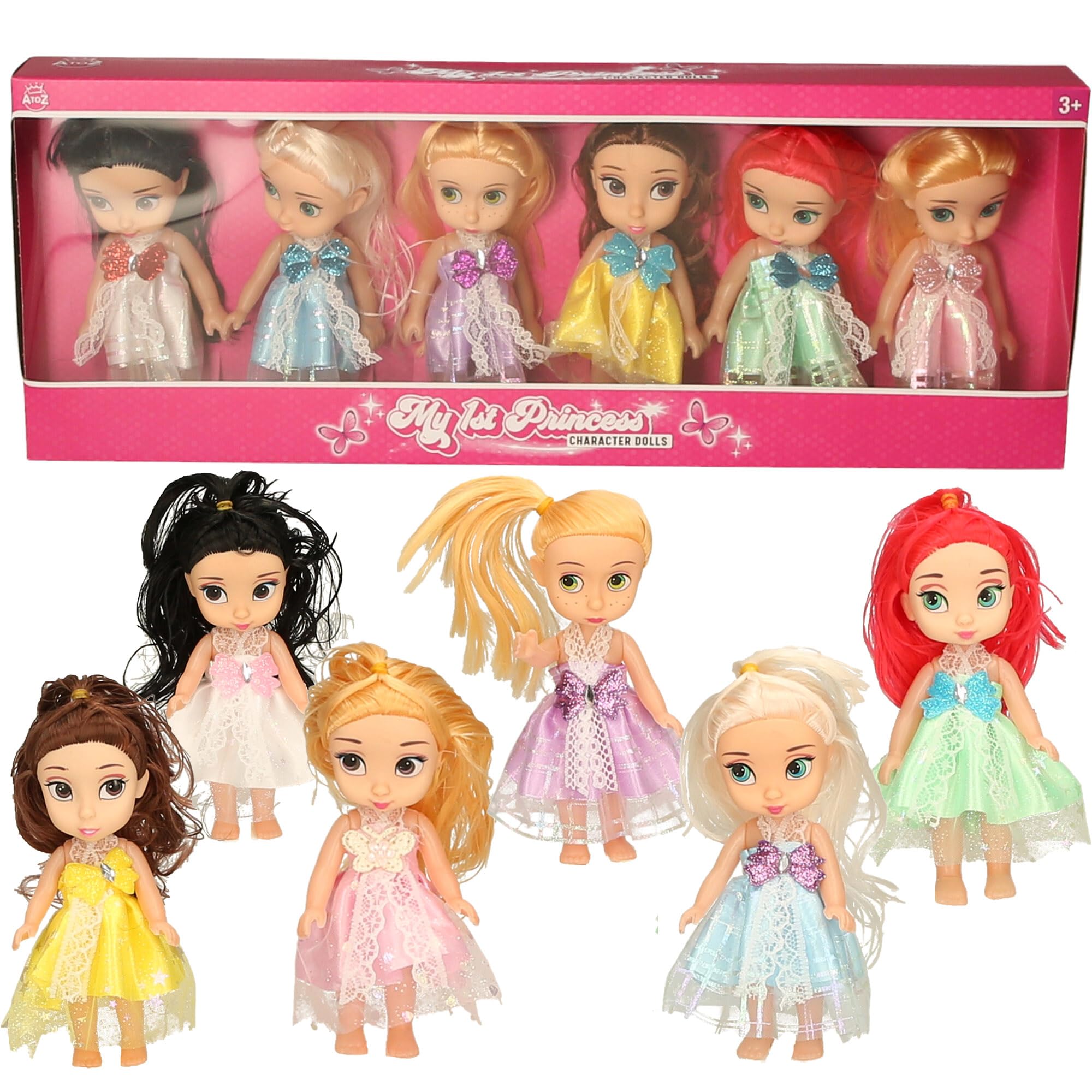 My 1st Princess Character Dolls Set, 6 Pack with Lace Dresses, Ages 3+, Multi-coloured, Standard