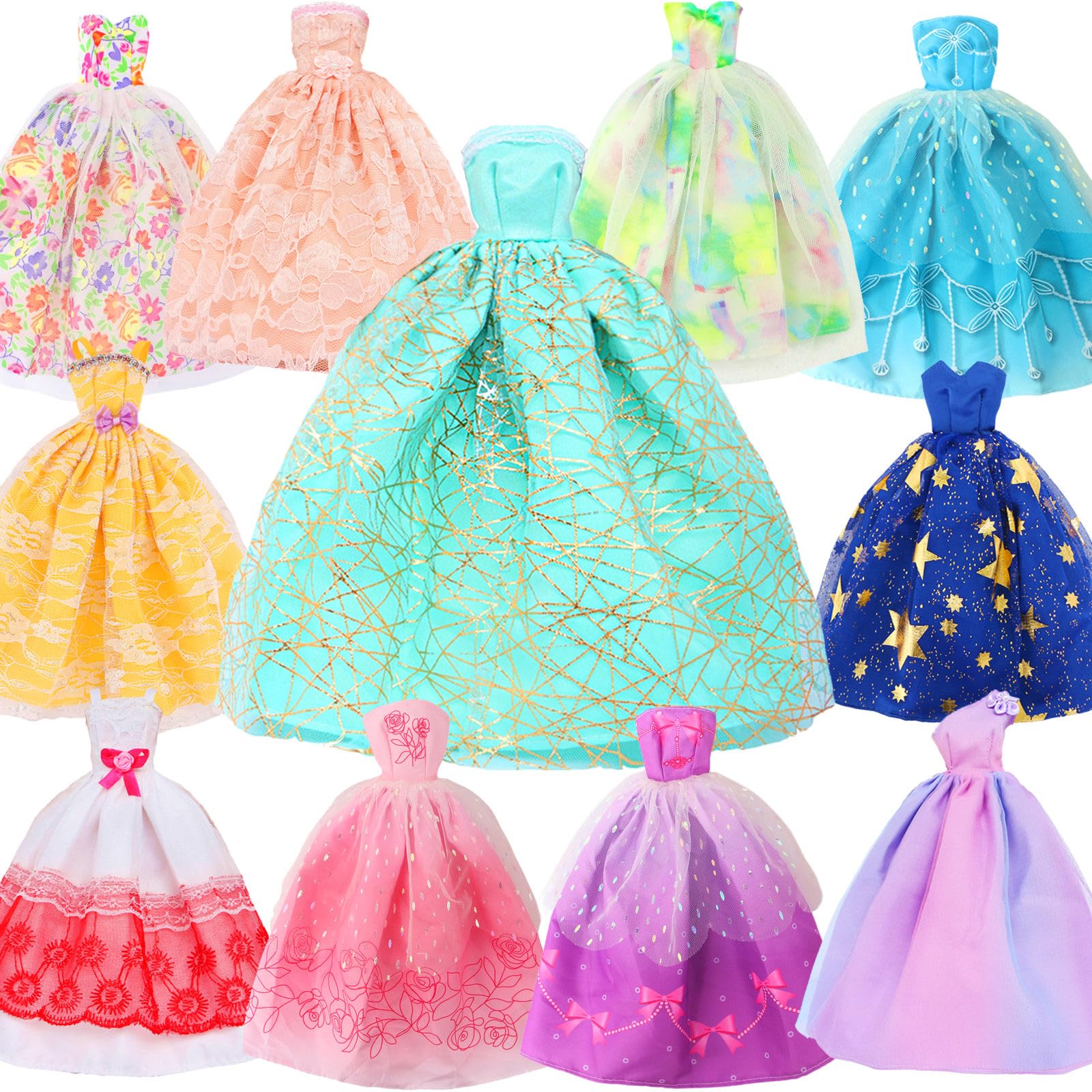 BJDBUS 5 Pcs Handmade Wedding Dress Party Gown for 11.5 Inch Girl Doll Clothes Accessories Random Clothing Set