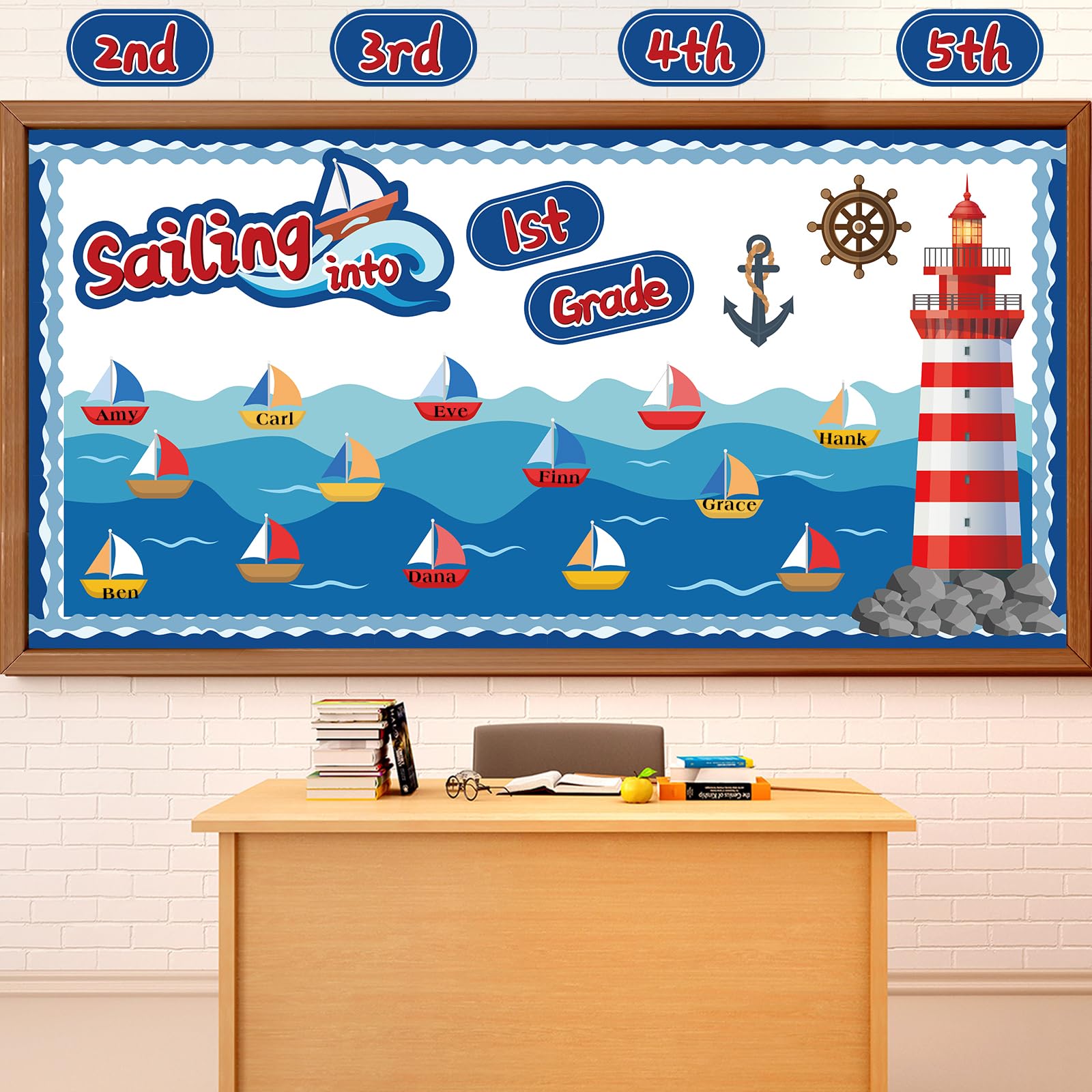 Nautical Bulletin Board Classroom Decorations Set Sailing into Wall Bulletin Board Decor Writable Sailboat Light House Anchor Paper Cut-Outs for Ocean