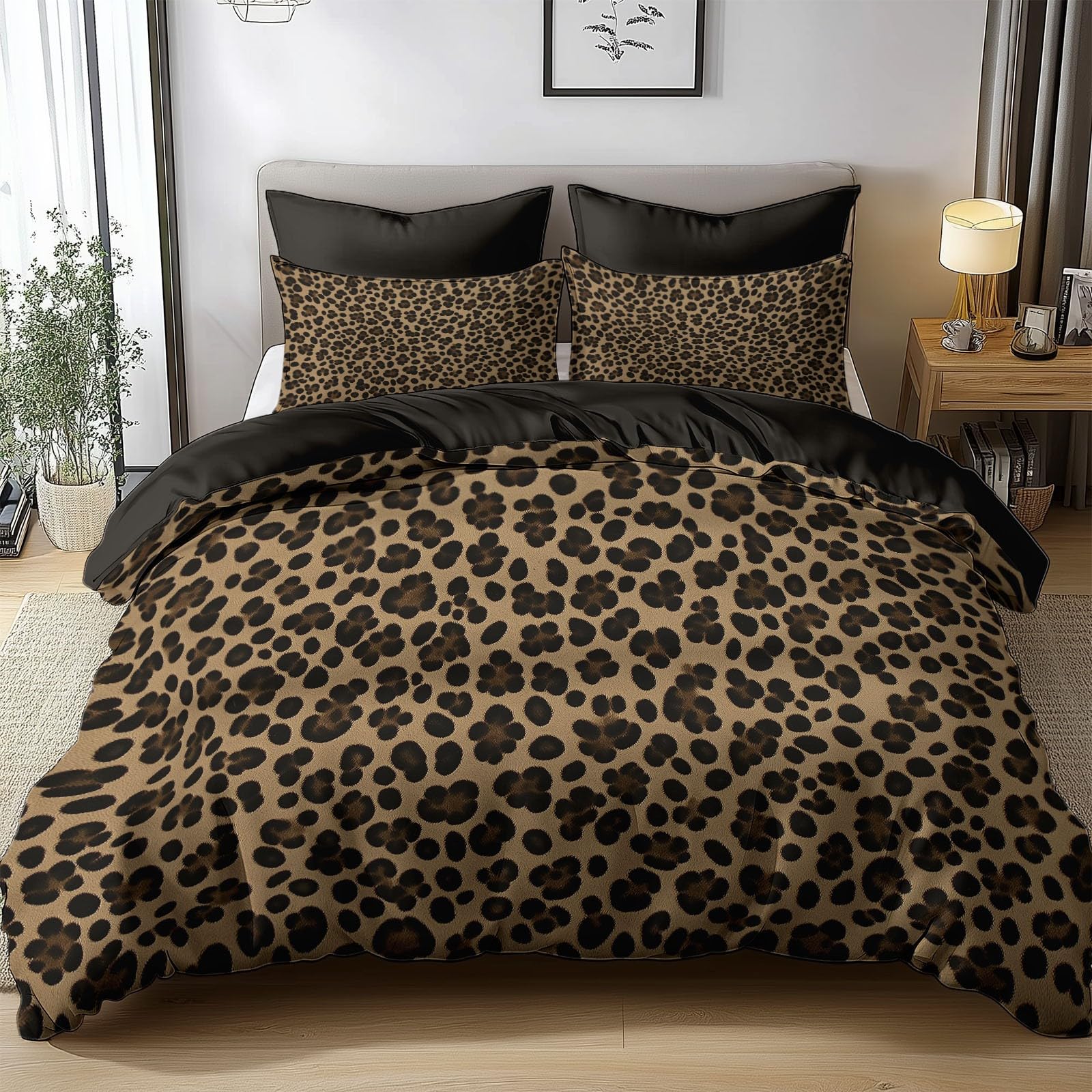 Housse de couette 240x260 léopard en polycoton sans repassage facile