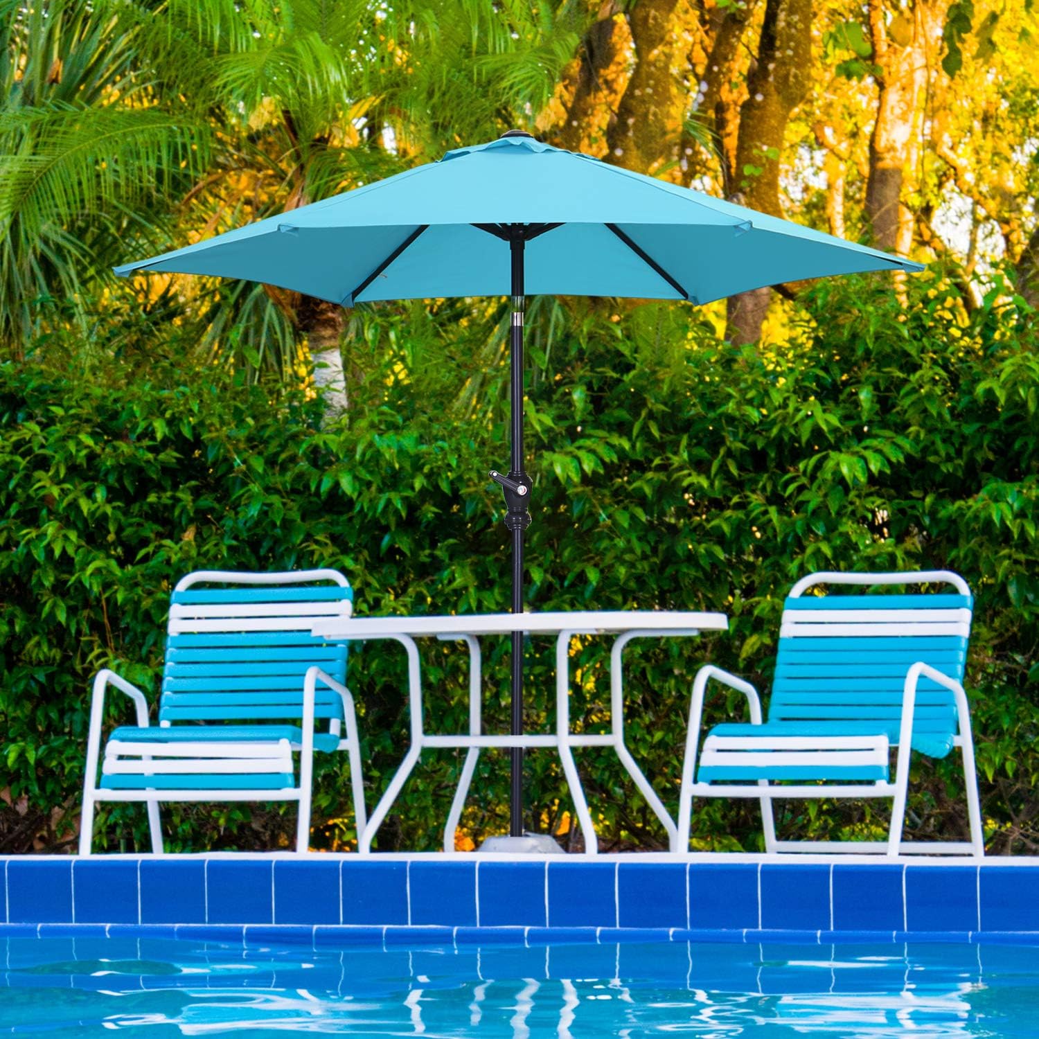 GDY 7.5Ft Patio Umbrella, Outdoor Umbrella Aluminum Market Table Umbrellas with Tilt, Crank and Sturdy Ribs for Lawn, Garden, Backyard and Pool, Blue