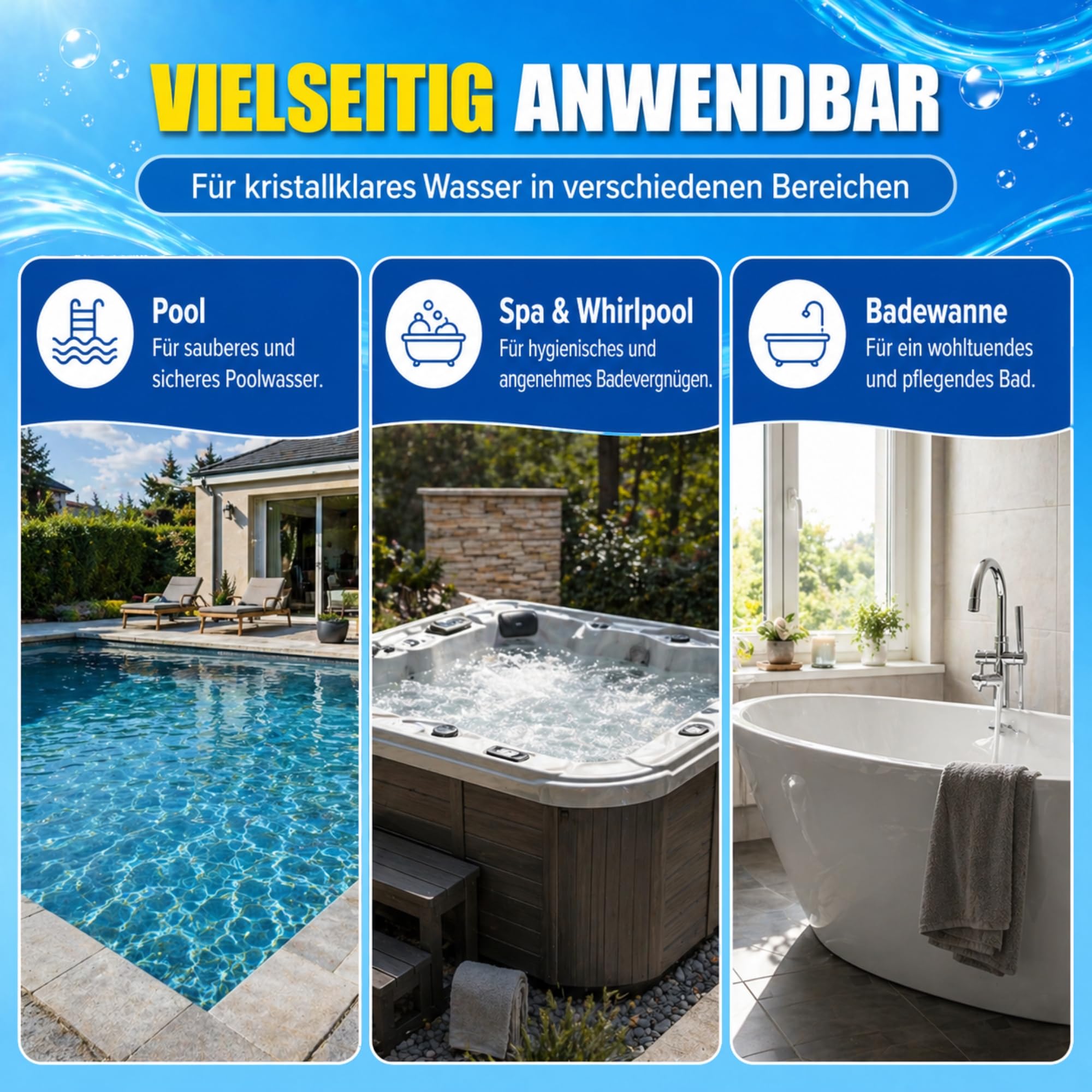 TerraUno Pool Teststreifen 3 in 1, 50 Stück Pooltester für pH Wert, Chlor und Säurekapazität, Wasseranalyse mit Poolteststreifen, für Pools und Whirlpools zur regelmäßigen Wasser Kontrolle (50 Stück)