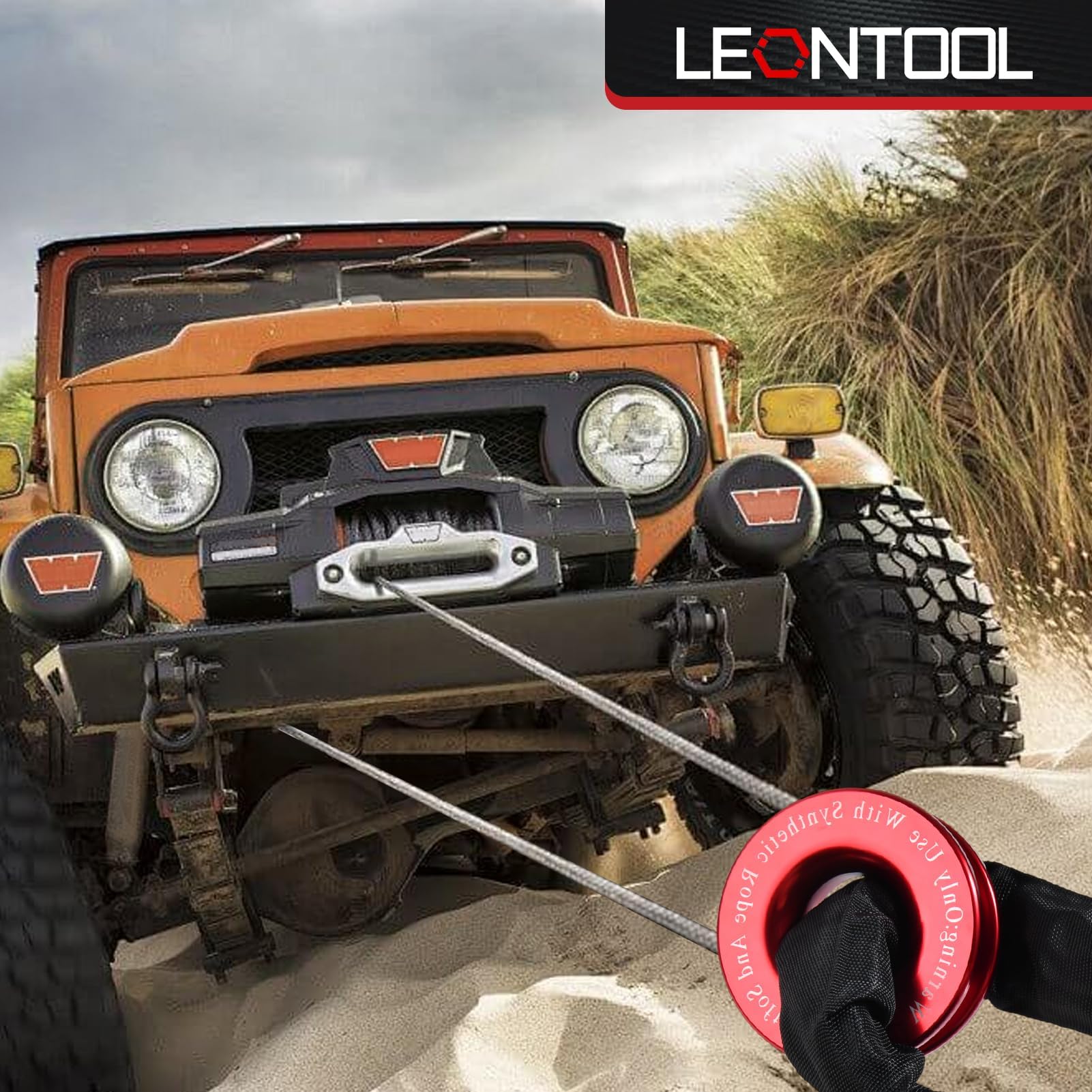 LEONTOOL Kit anello di recupero verricello, include 2 grillo morbido rosso da 55,1 cm e anello di strappo, accessorio per verricello sintetico per ATV UTV SUV camion fuoristrada recupero di veicoli