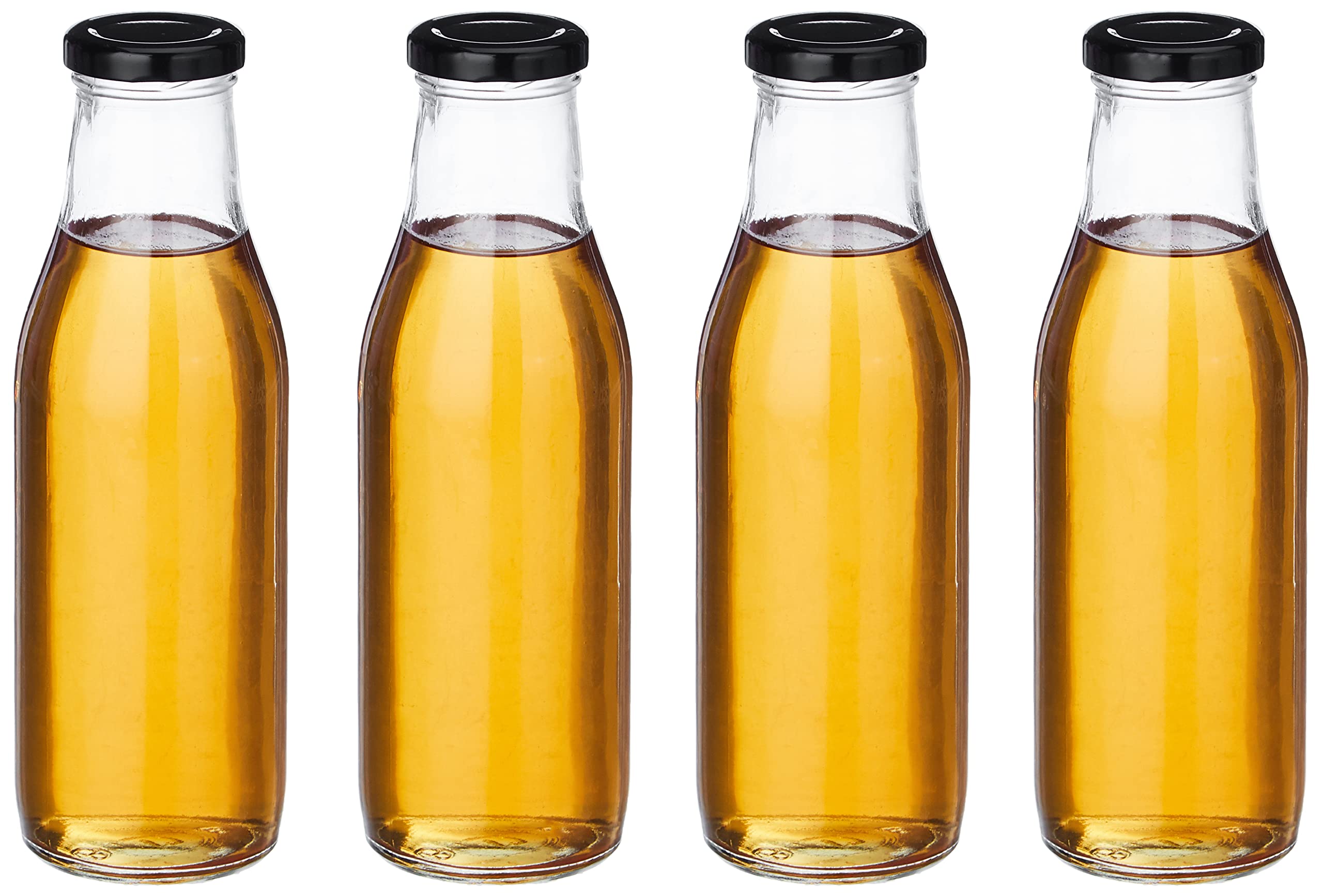 Amazon Brand - Solimo Glass Bottle with Airtight Cap (Transparent, 500 ml) - Set of 4