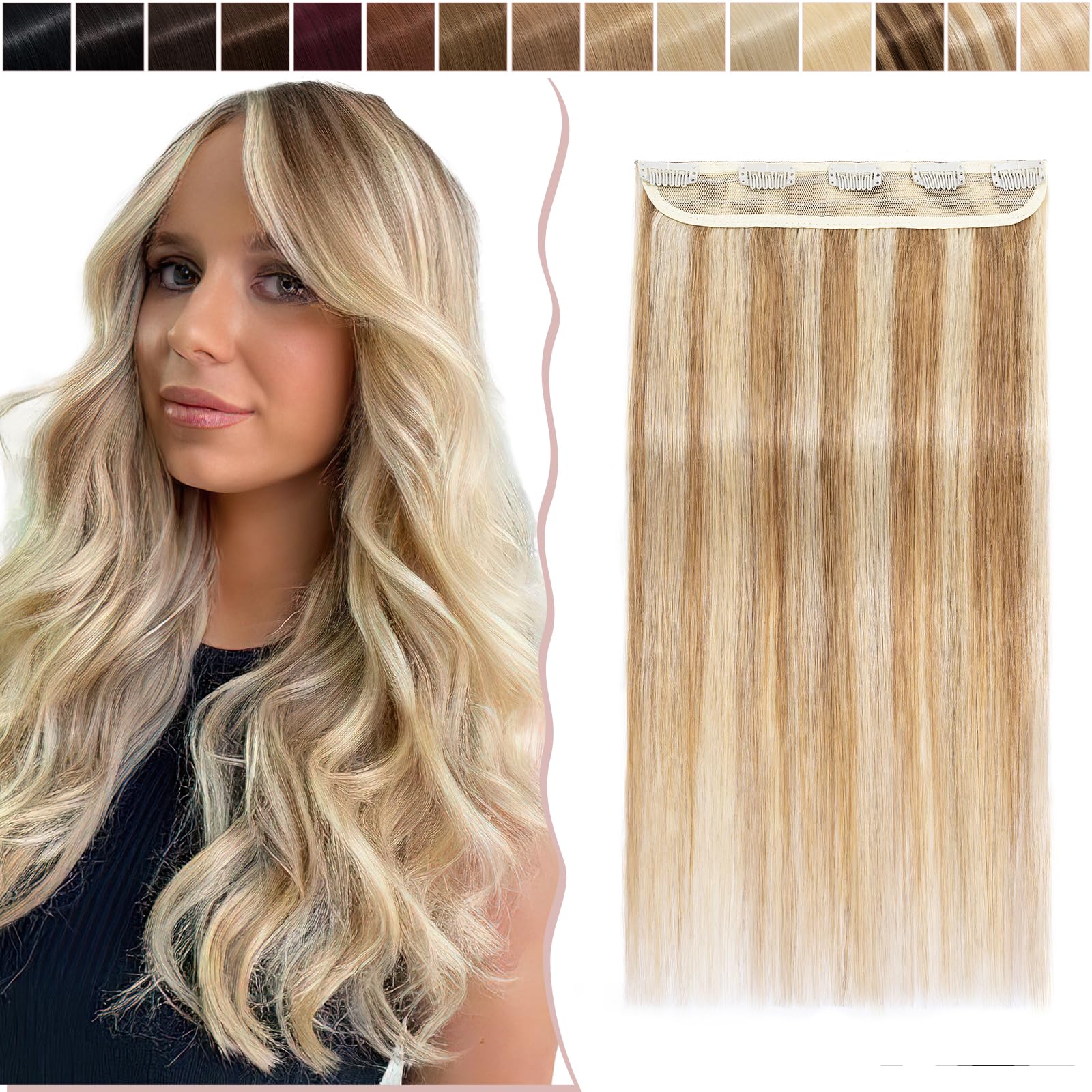 10"(25cm) SEGO Extensiones de Clip de Pelo Natural Humano [#12/613 Marrón Dorado/Blanqueador Rubio] Cabello 100% Remy [Una Pieza 5 Clips] 3/4 Cabeza Completa Postizos Pelucas Cortas Balayage (40g)
