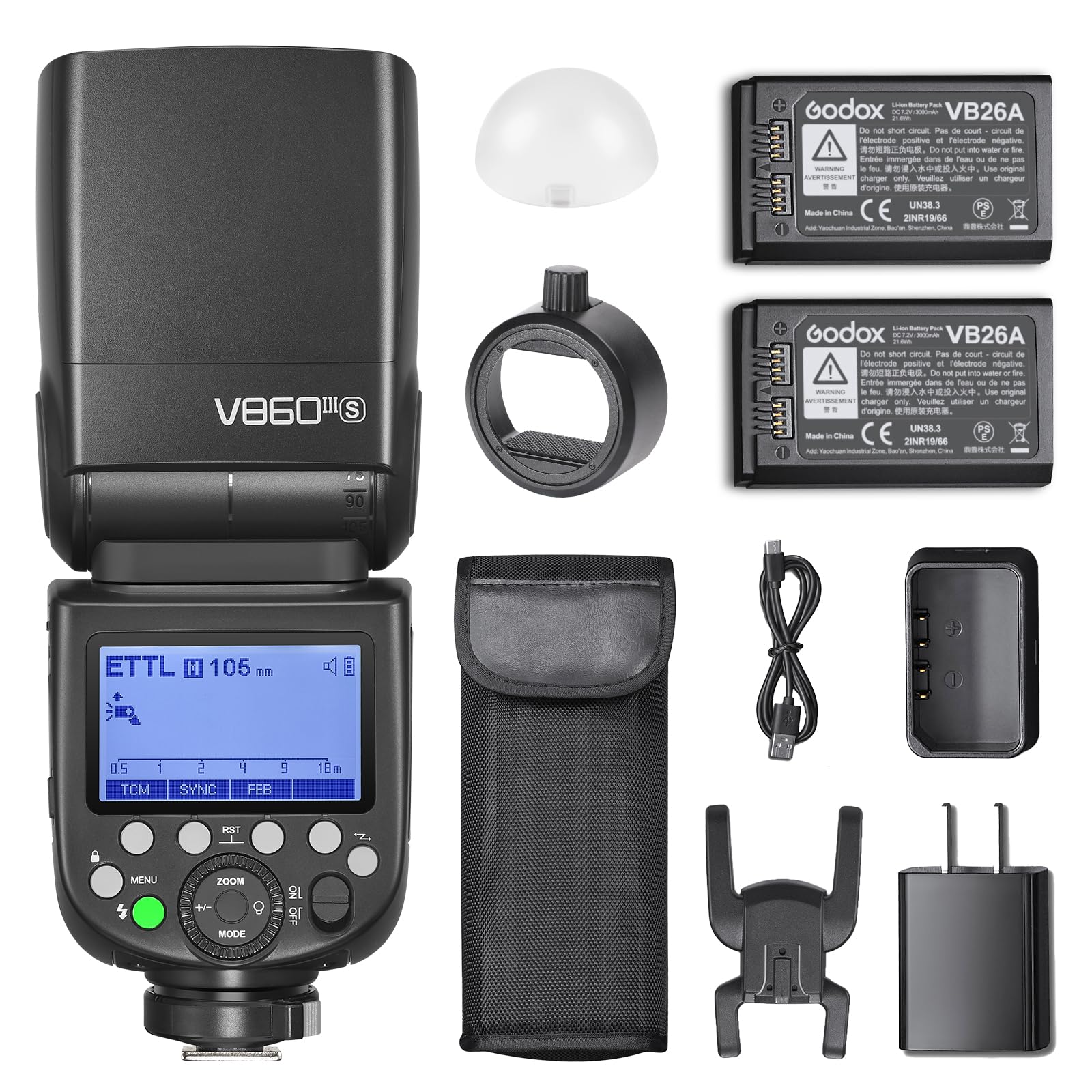 Godox V860III-S Flash TTL 2.4G GN60 HSS per Sony, con VB26*2+AK-R11 + S-R1 tempo di ciclo 0.01-1.5s, batteria Li-Ion 7.2V/2600mAh, lampada di modellazione Speedlite a 10 passi LED