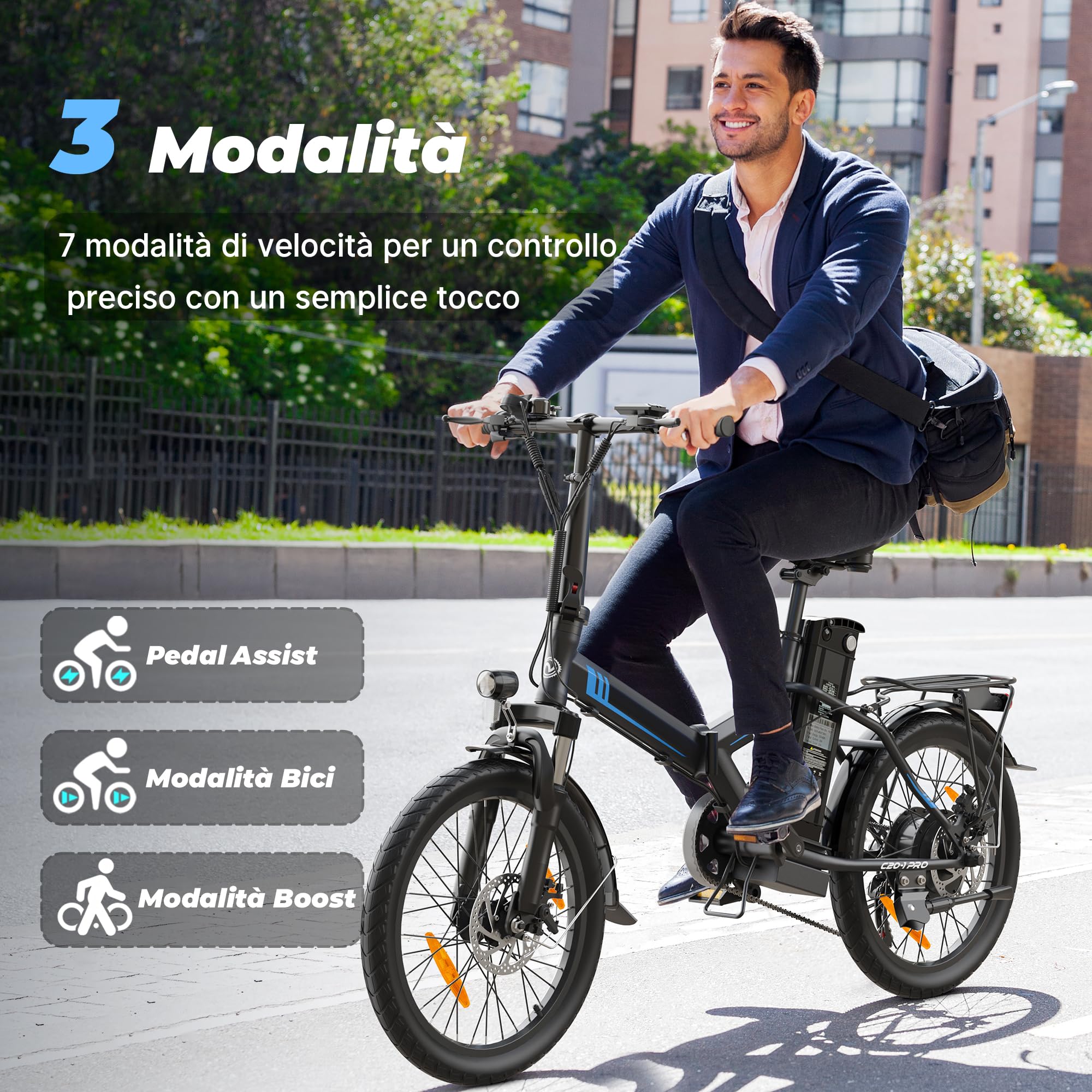 Bici Elettrica, 20" Bici Elettrica Pieghevole da 48V 624 Wh Batteria | Autonomia di 100 km, Motore 250W, Bici Elettrica Uomo Donna con Display LCD, 7 Velocità, E-Bike Per Pendolari Urbani