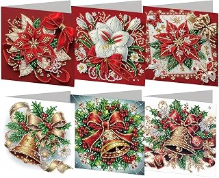 DIY Diamond Art Christmas Cards, 6PCS Christmas Diamond Painting Greeting Cards with Envelopes, Card Making Kits for Family Friends Gift