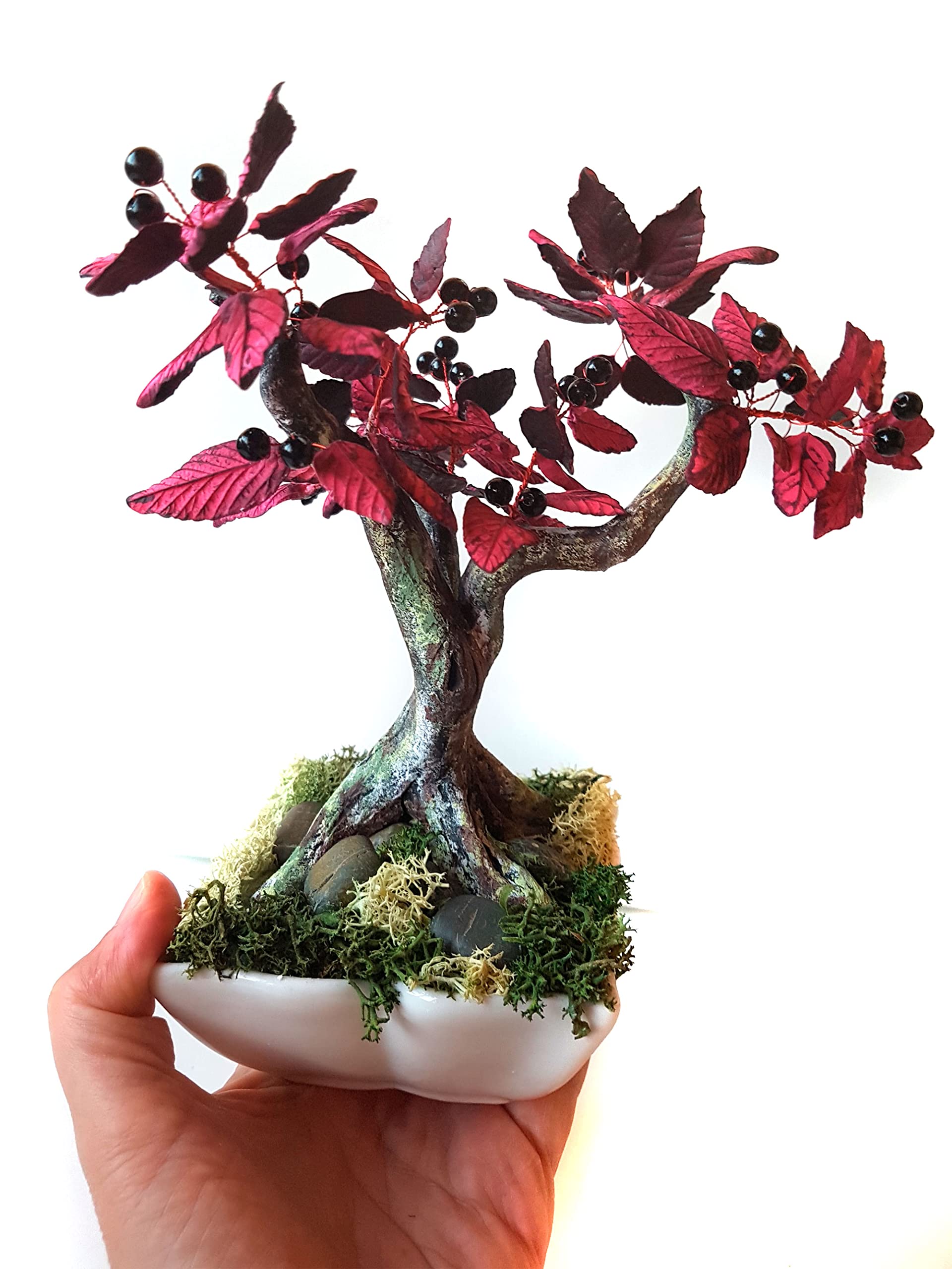 Bonsai Artesanal de Porcelana Fría - Árbol Decorativo Hecho a Mano - Escultura Botánica Zen - 19 cm de Alto