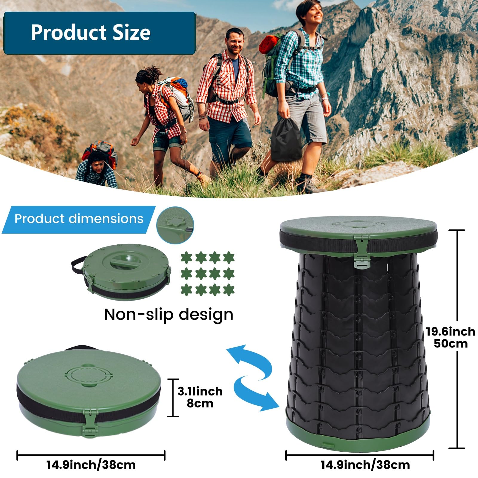 Viowey Upgrade XXL - WC portatile retrattile per campeggio, 50 cm in altezza regolabile, pieghevole da campeggio, WC pieghevole portatile con coperchio, per campeggio, escursionismo, viaggi e auto