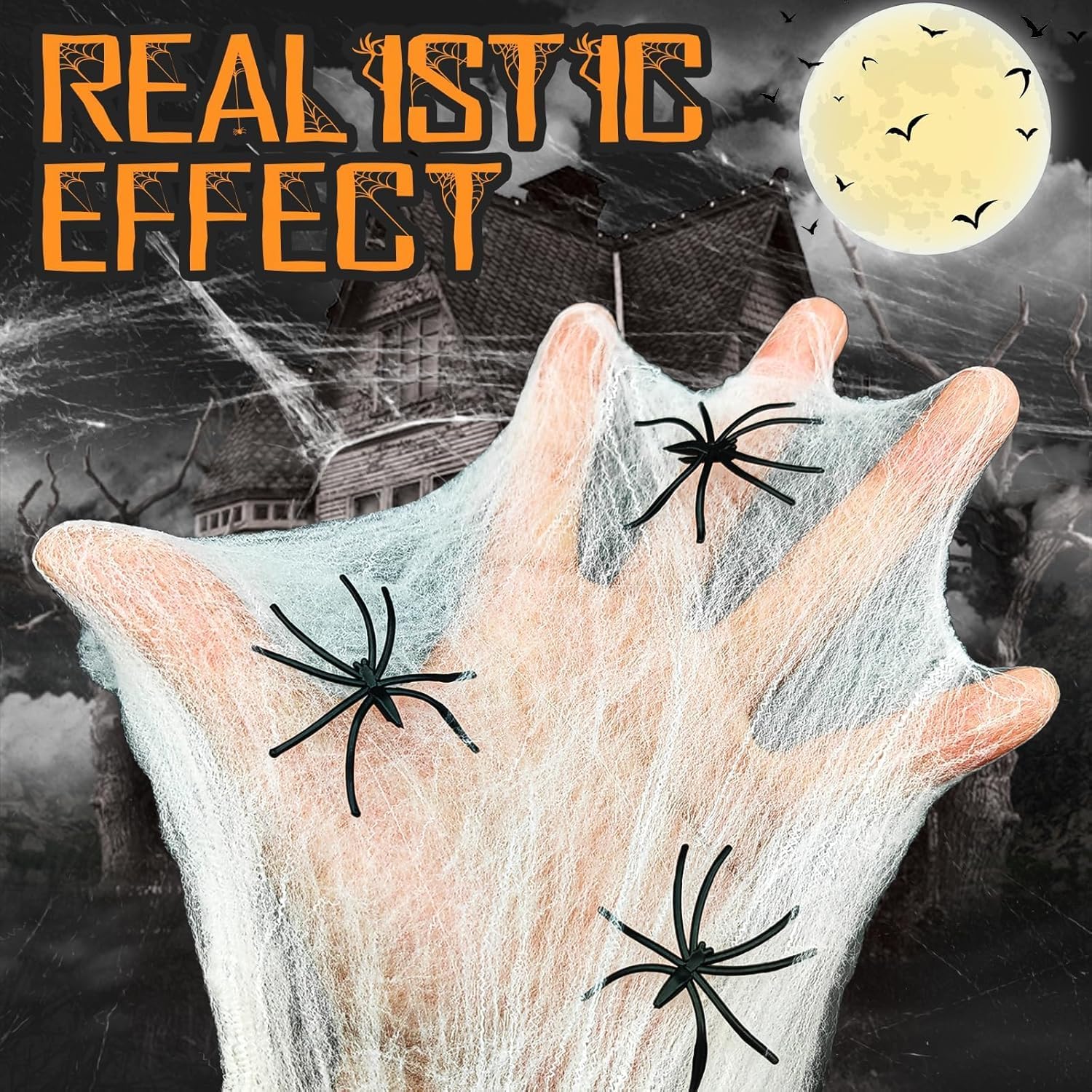 ROMANVIC Halloween Deko Spinnennetz Set,100g Dehnbare Spinnennetze und 40  Knstliche Spinnen,Realistisch Partyzubehr fr Outdoor Garten Innen Horror  Party Hngende Gruselig Deko : Amazon.de: Kche, Haushalt & Wohnen