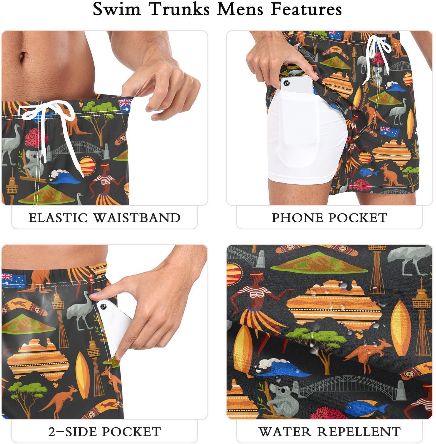 Crane and Pine Tree Men's Swim Trunks with Liner Summer Quick Dry Beach Shorts Swimwear Bathing Suit S-XXL