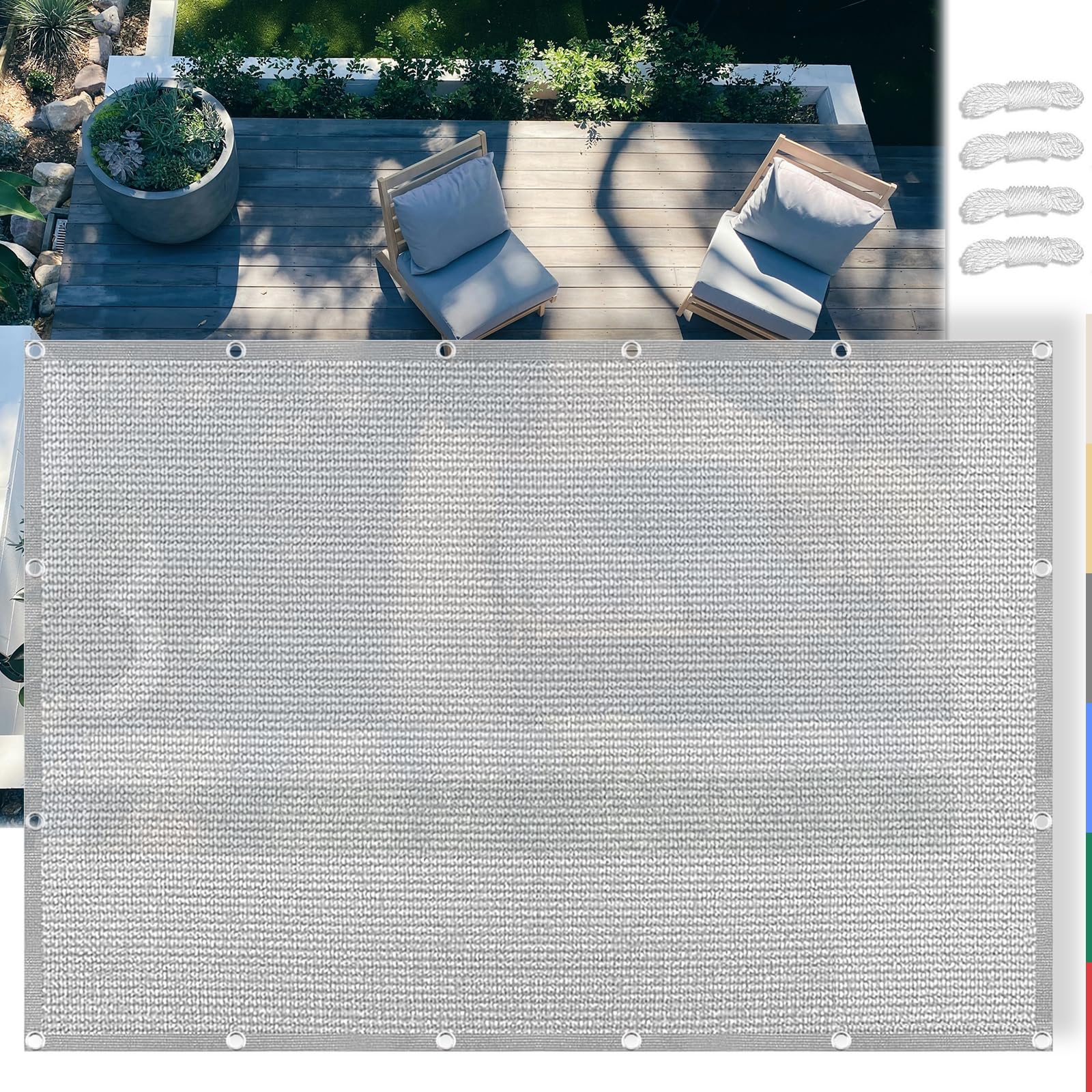 Filet d'ombrage rectangulaire 2x3.5m gris anti-UV pour terrasse