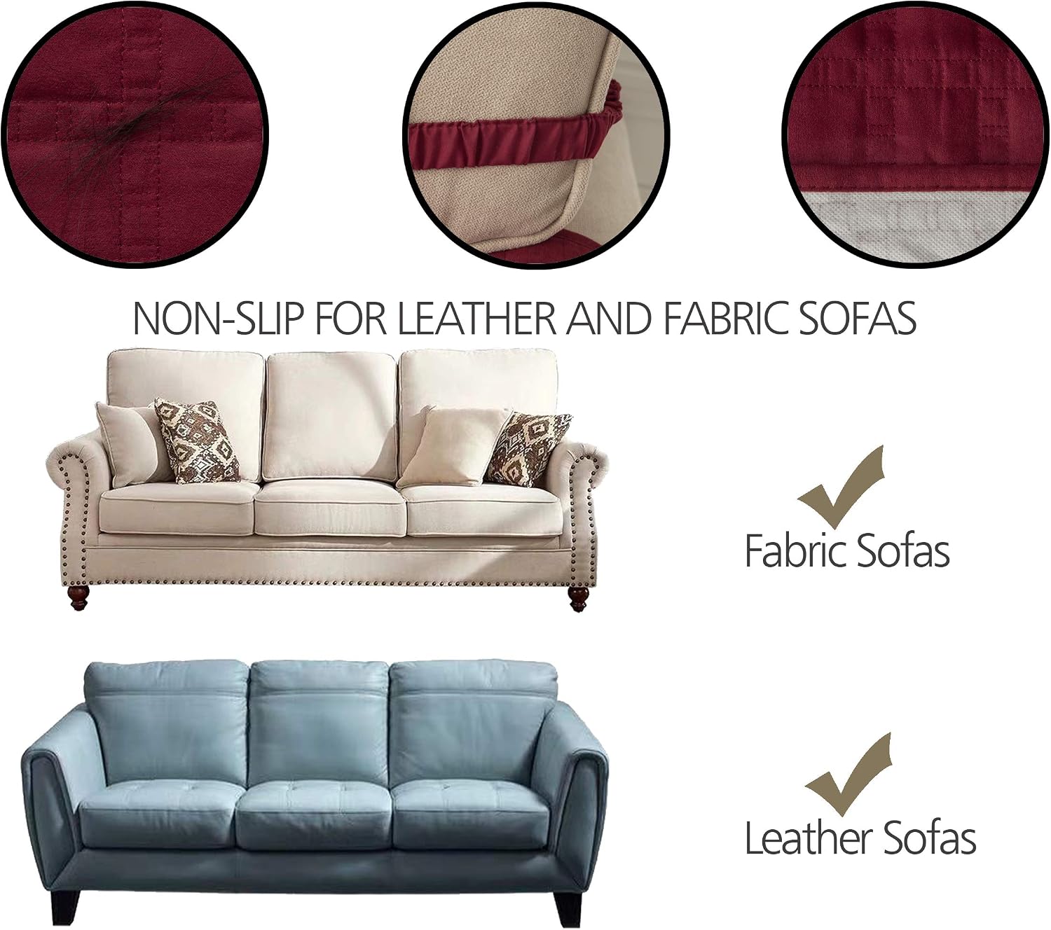 Ameritex Sofa Cover Slip Resistant Sofa Slipcover Protector, Suede-Like, Furniture Protector Slipcover for Dogs, Children, Pets Sofa Slipcover for Leather Couch (Burgundy, Sofa)