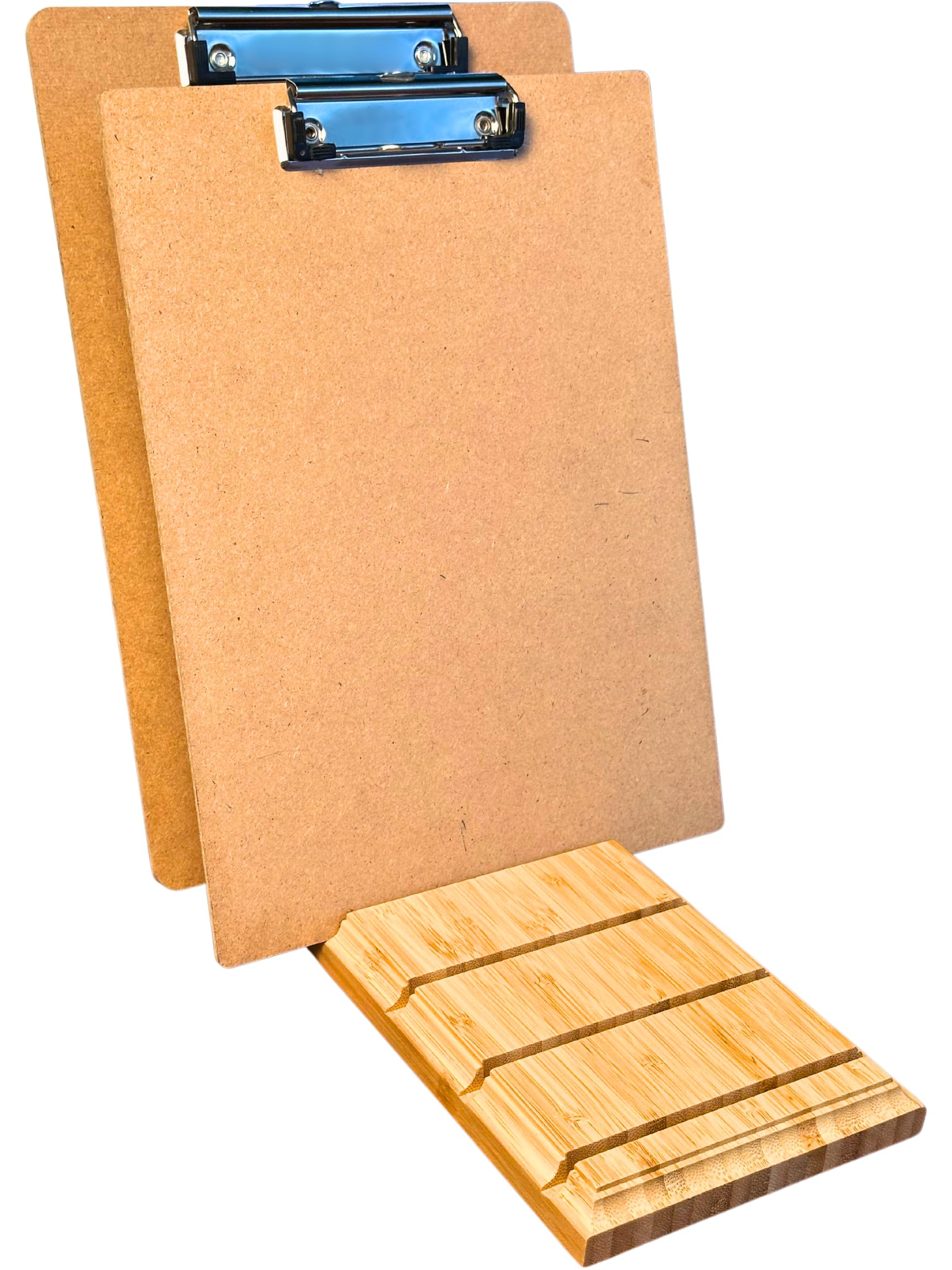 Clipboard Holder: Elegant Bamboo Organizer Stand for Document and Paper. Storage Rack for Classroom, Office, & Kids (Holds 5 Clipboards)