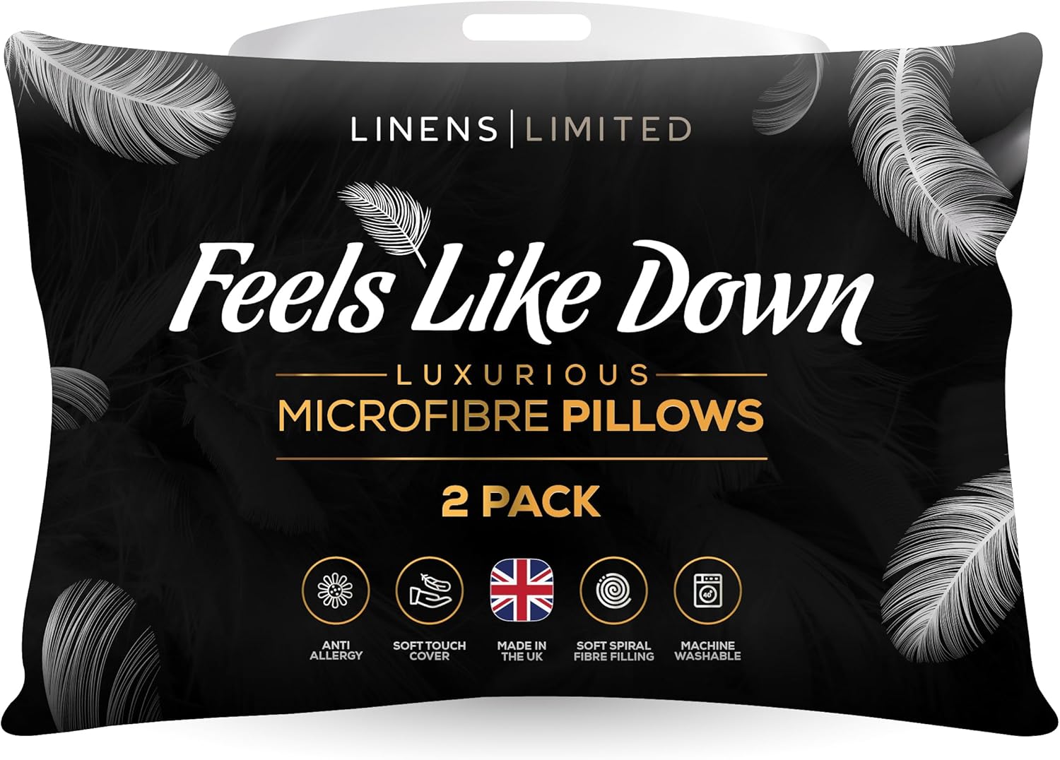 Linens Limited – Soft Pillows 2 Pack, Made in the UK, Hotel Quality, Luxurious Bounce Back Pillows, Feels Like Down, Medium and Orthopedic Support, Non-Allergenic Microfibre, Machine Washable (White)