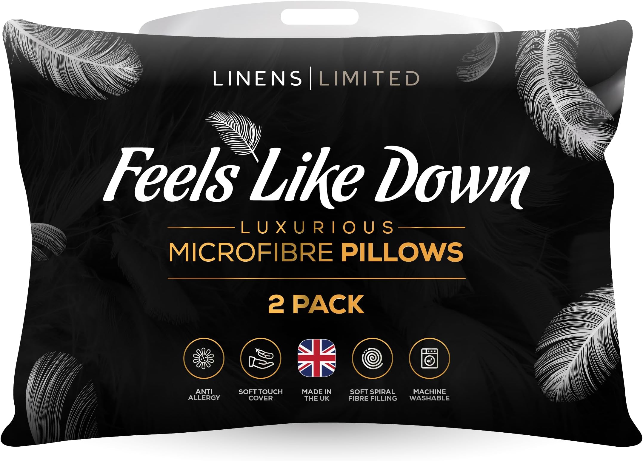 Linens Limited - Soft Pillows 2 Pack, Made in the UK, Hotel Quality, Luxurious Bounce Back Pillows, Feels Like Down, Medium and Orthopedic Support, Non-Allergenic Microfibre, Machine Washable (White)