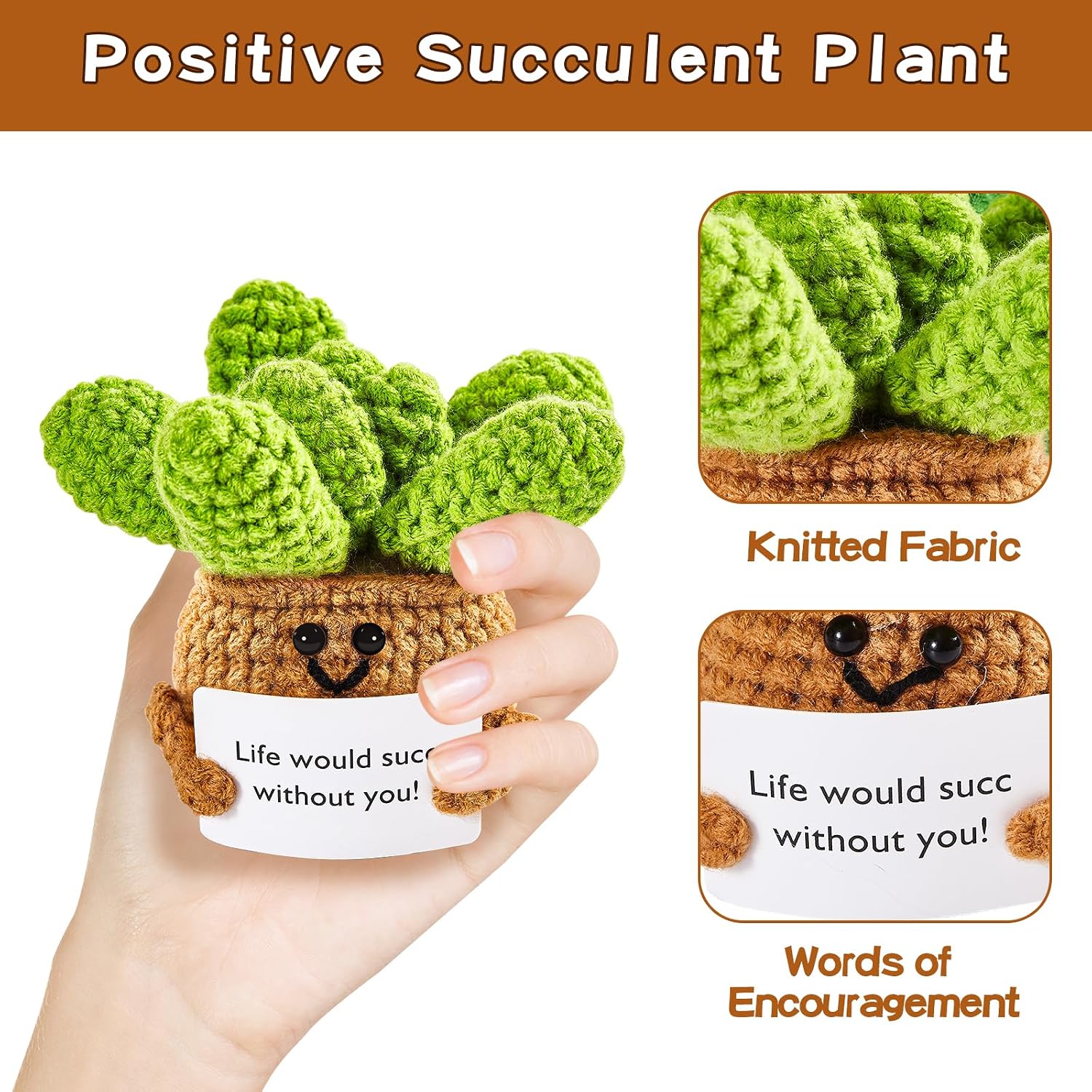 Hoedia Handmade Emotional Pickle Gift, Cucumber Crochet Doll Inspirational Gifts with Cards, Cute Knitted Funny Support Pickle Potato Friend Birthday (Positive Succulent)
