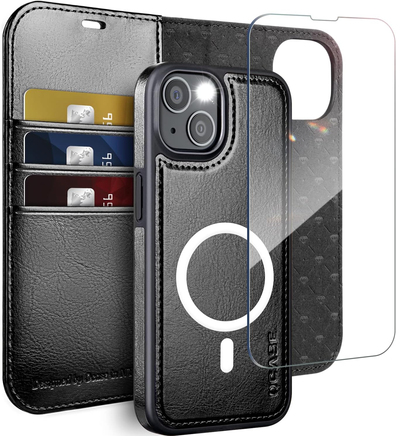 Coque étui Pour IPhone (16/15/14/13/12/11) Avec Porte-cartes RFID Et MagSafe – PU