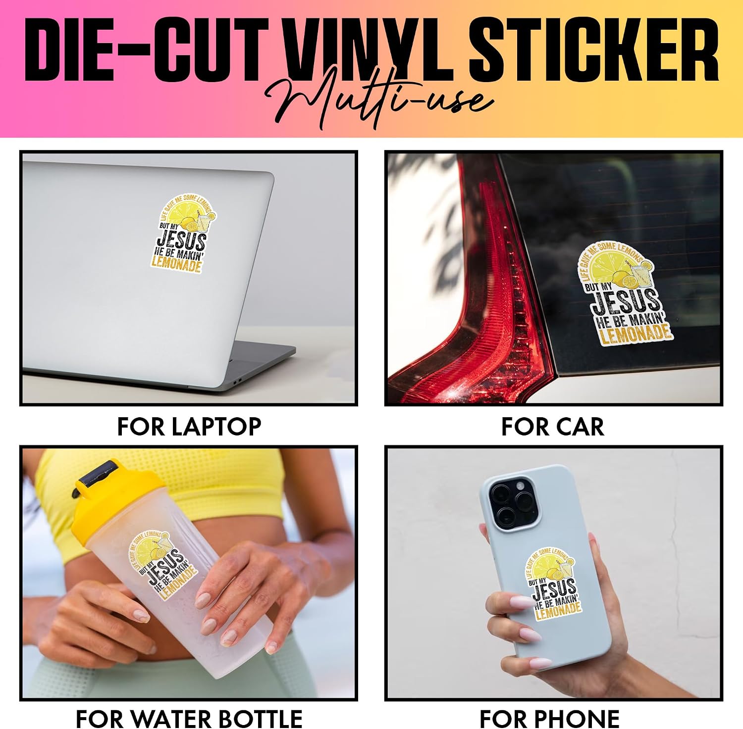 VOTANTA (3 Pcs, 3 inch) Life Gave Me Some Lemons But My Jesus He Be Makin' Lemonade Sticker, Funny Religious Christian Faith Saying Sticker Gifts Decoration for Laptops, Phones image 2