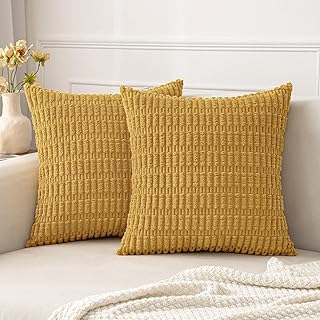 MIULEE Pack of 2 Corduroy Decorative Throw Pillow Covers 20x20 Inch Soft Boho Striped Pillow Covers Modern Farmhouse Fall ...