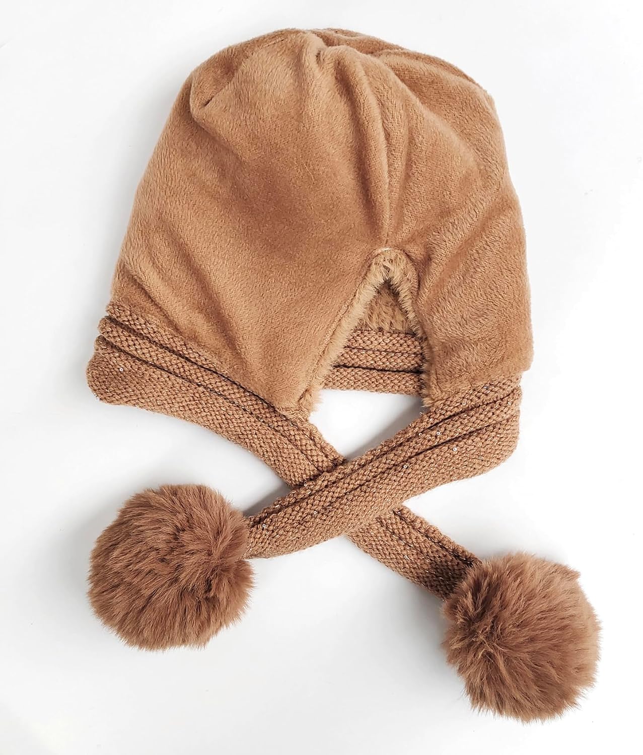 HUAMULAN Women Winter Sherpa Beanie Hats Knit Ear Flaps Peruvian Cover Ears Fleece Lined Ski Snow Hat Pompoms - Image 4