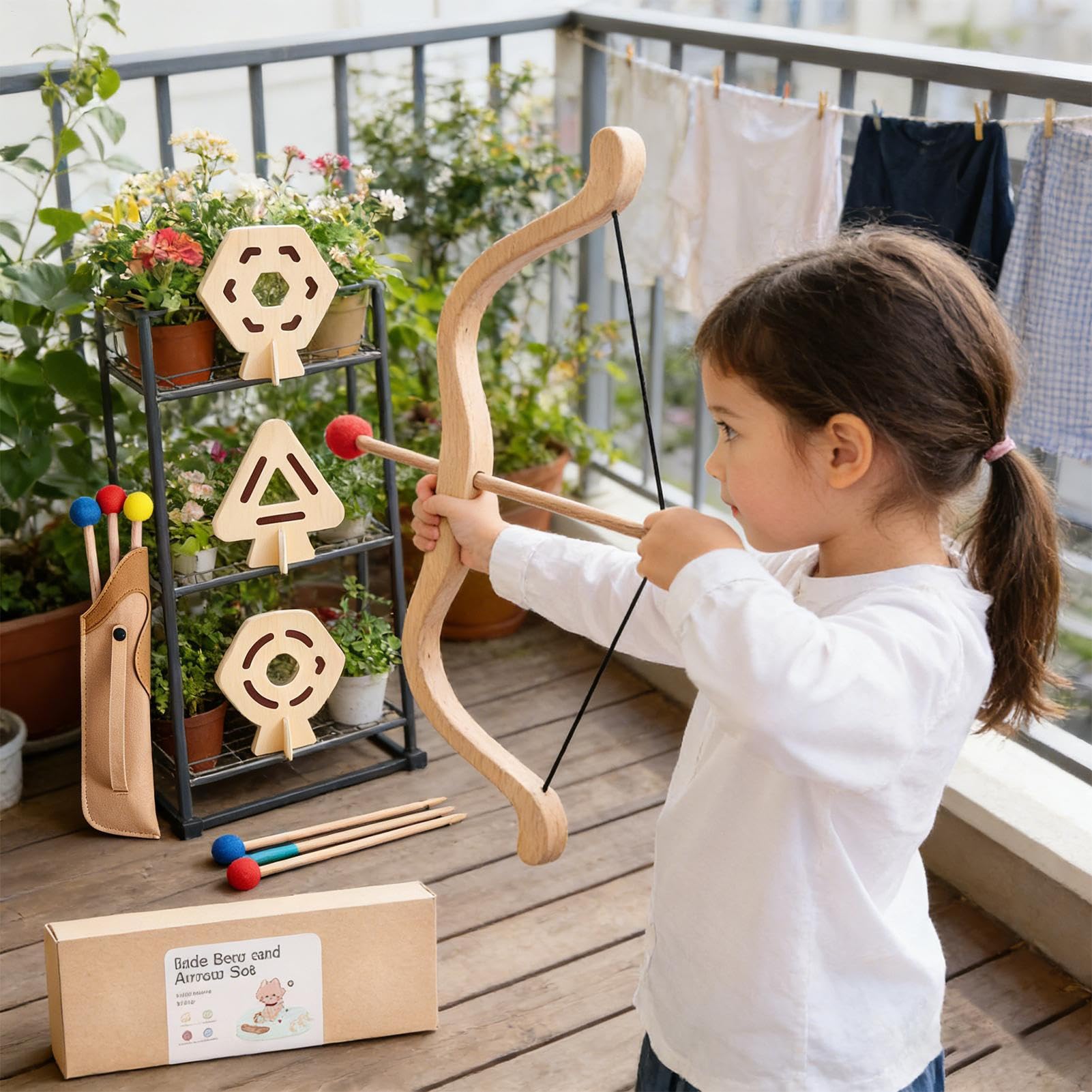 Arc pour – Jouet de Lancement en Bois avec 3 cibles | Arc débutant pour garçons, Filles de 4 à 8 Ans, Jeu, Sport, Jeu, activité intérieure et extérieure, Pratique dans Le Jardin, Jouet